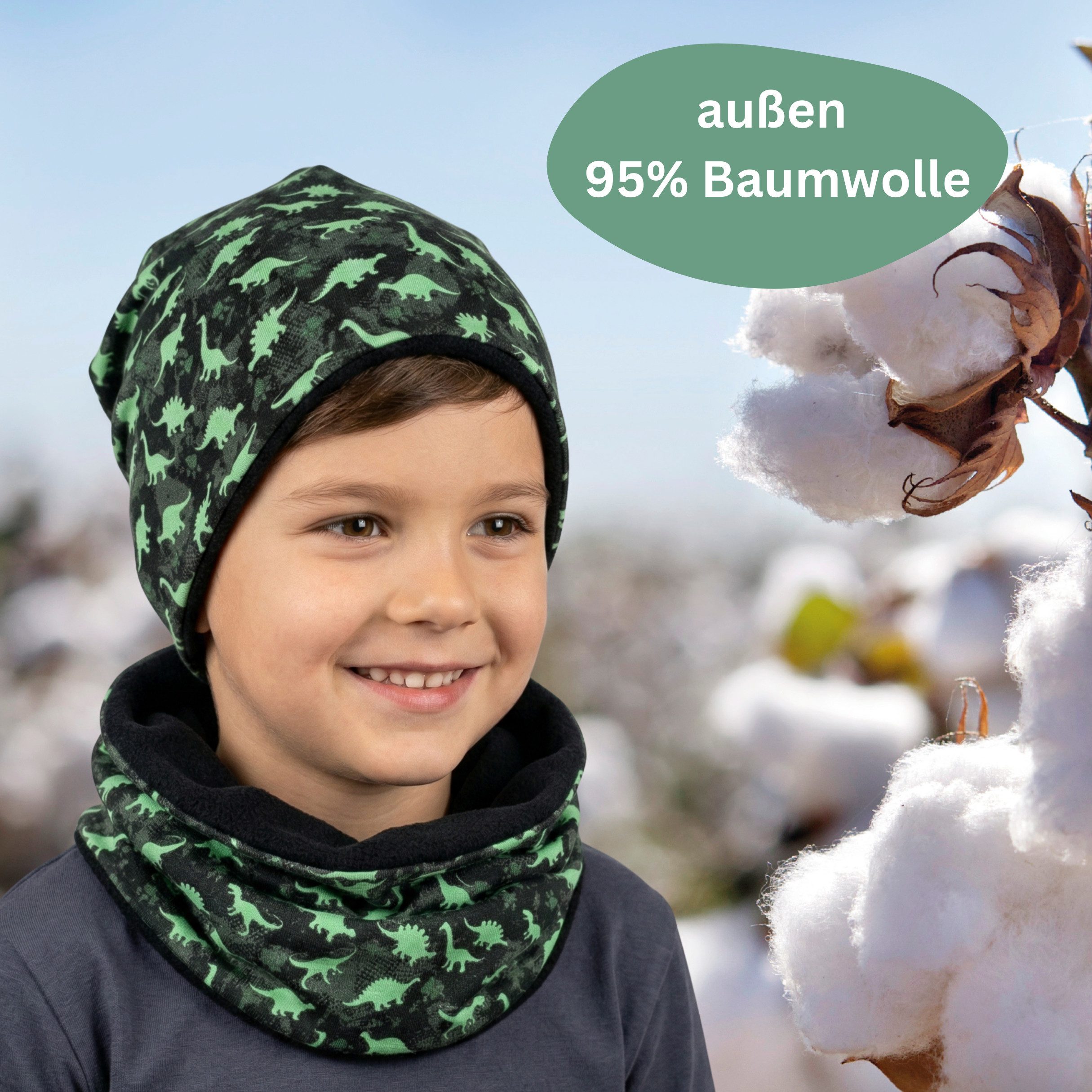 HECKBO Beanie HECKBO Kinder Mädchen Jungen Beanie Mütze & Loop-Schal Set – Bild 2 von 5