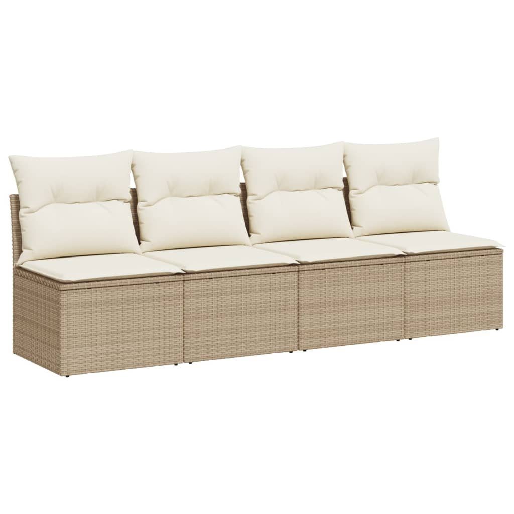 vidaXL Loungesofa Gartensofa mit Kissen 4-Sitzer Beige Poly Rattan