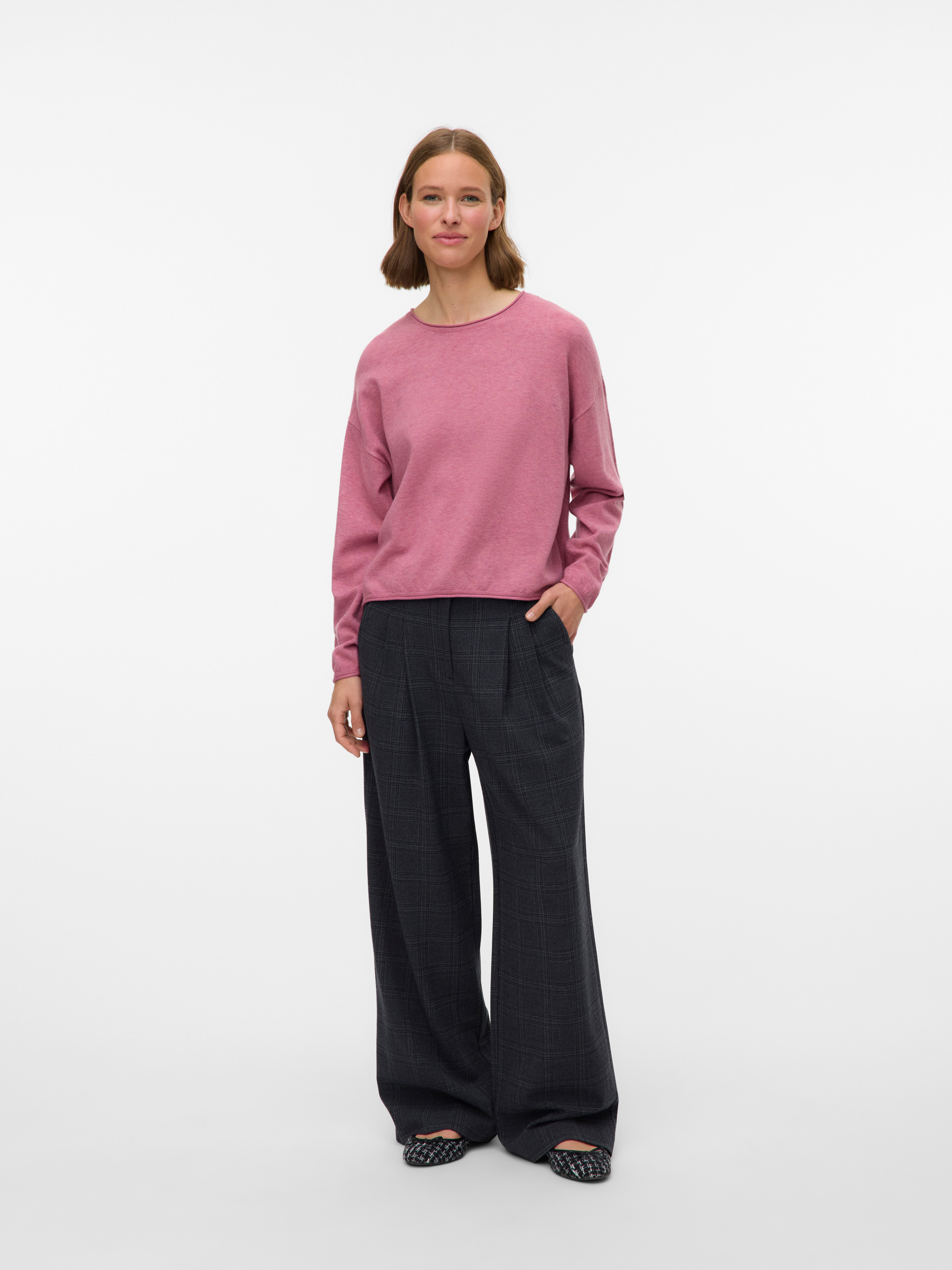 Vero Moda Strickpullover VMEXCITING PLAIN LS O-NK ROLL PULLOV BOO