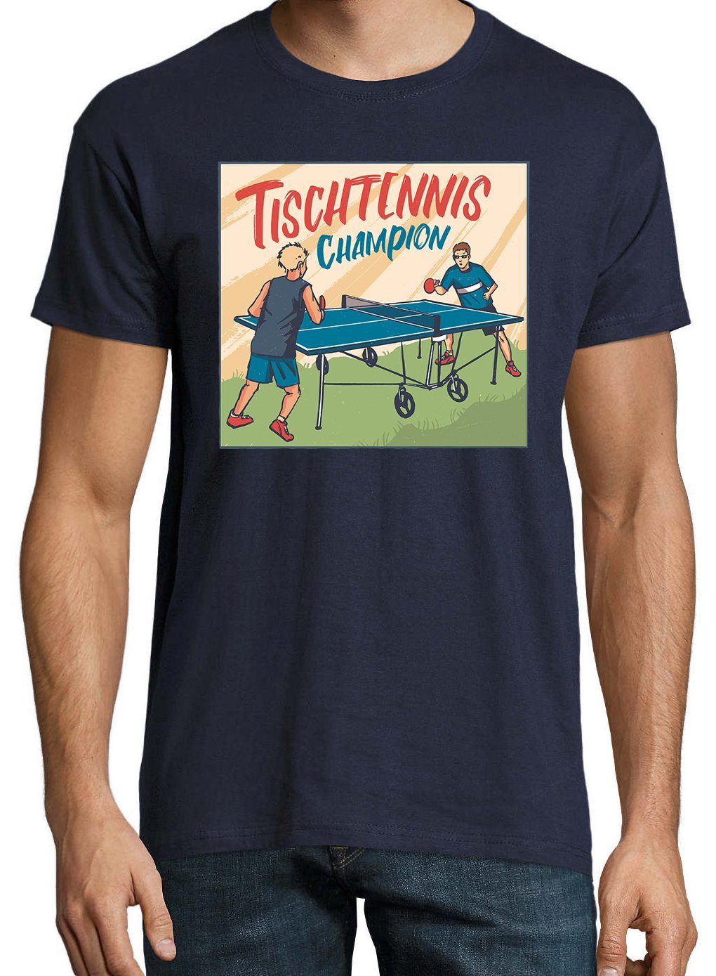 Champion Navyblau mit Frontprint Youth T-Shirt Shirt Herren Tischtennis trendigem Designz
