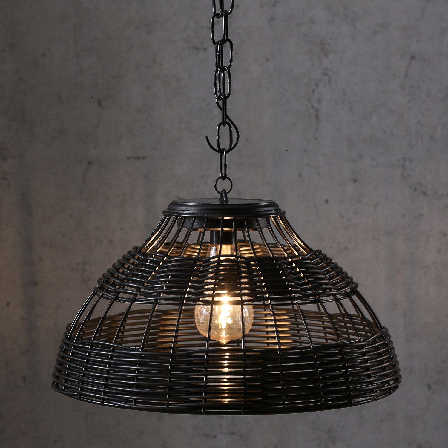 MARELIDA Hängeleuchte LED Solar Hängeleuchte Lampenschirm Korboptik Solarleuchte, LED Classic