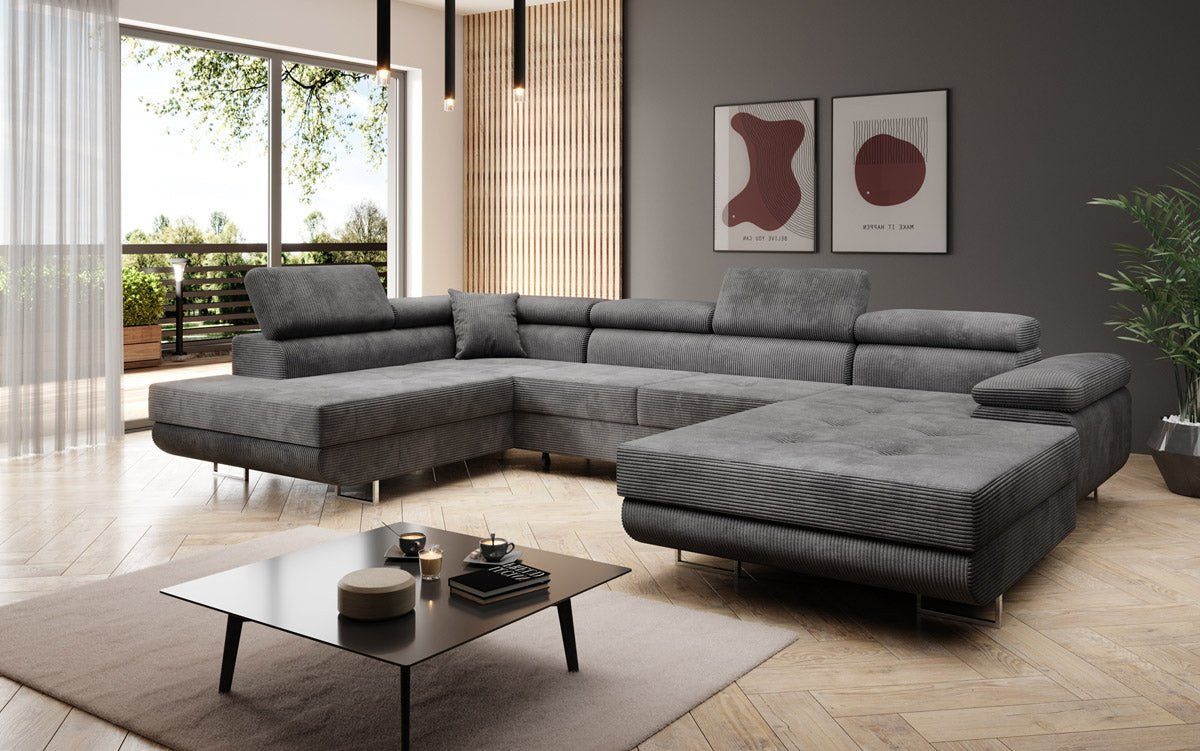 Luxusbetten24 Schlafsofa Designer Sofa Lago Cord, mit Stauraum und Schlaffunktion