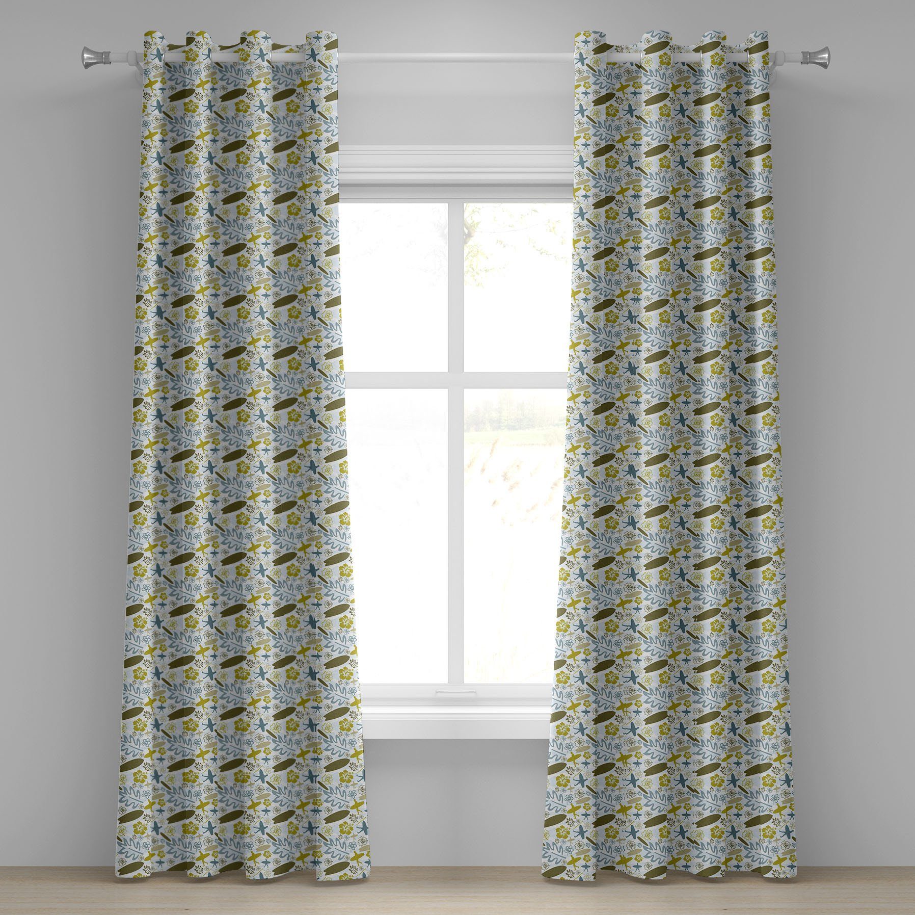 Gardine Dekorative 2-Panel-Fenstervorhänge für Schlafzimmer Wohnzimmer, Abakuhaus, Luau Sommer-Surfer und Pflanzen