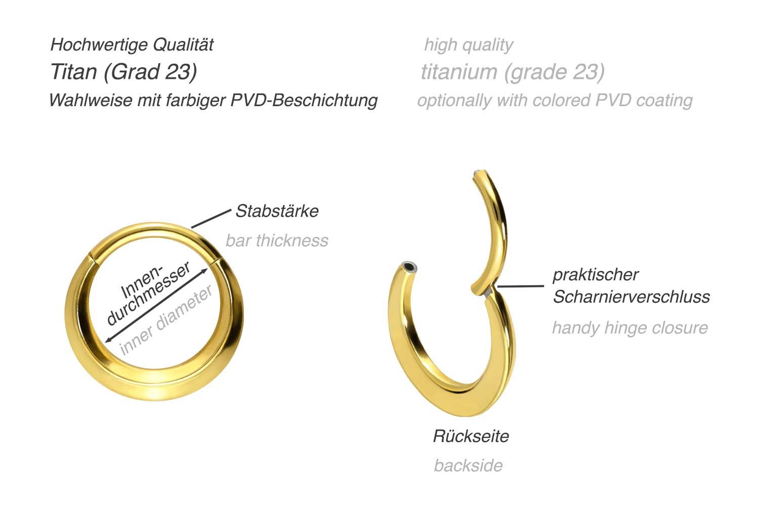 PIERCINGLINE Nasenpiercing Titan Segmentring Clicker FLACH Ohrpiercing Septum Nase (Clicker, 1-tlg), Ohrpiercing für Conch, Helix, Tragus, Daith, Lobe