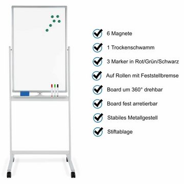 Pronomic Memoboard WB-6090 Whiteboard, (2x Spar-Set, inkl. Markern, Magneten, Trockenlösch-Schwamm und Montagematerial), Magnetisches, drehbares Schreibboard im Hochformat