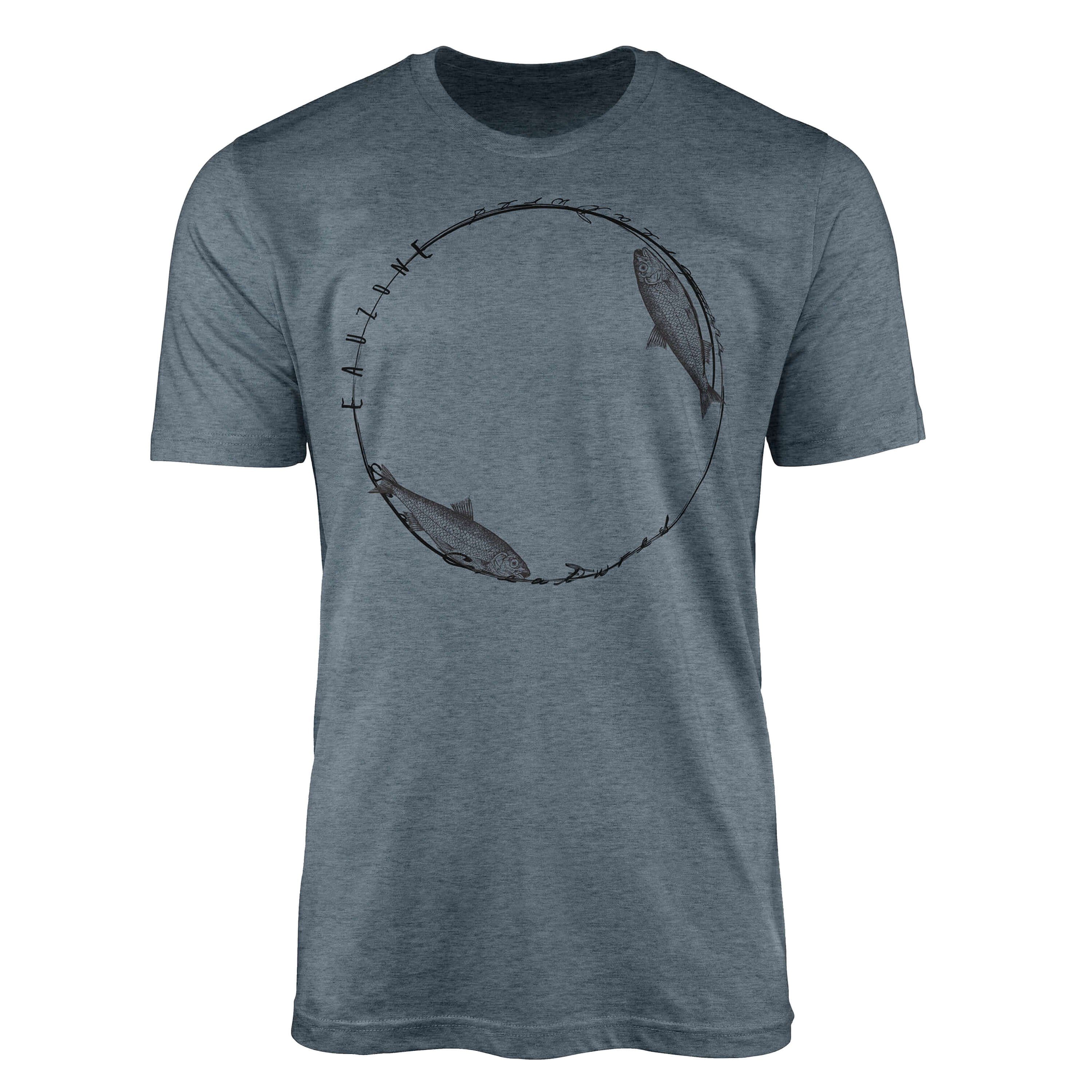 Sinus Art T-Shirt T-Shirt Tiefsee Fische - Serie: Sea Creatures, feine Struktur und sportlicher Schnitt / Sea 039 Indigo