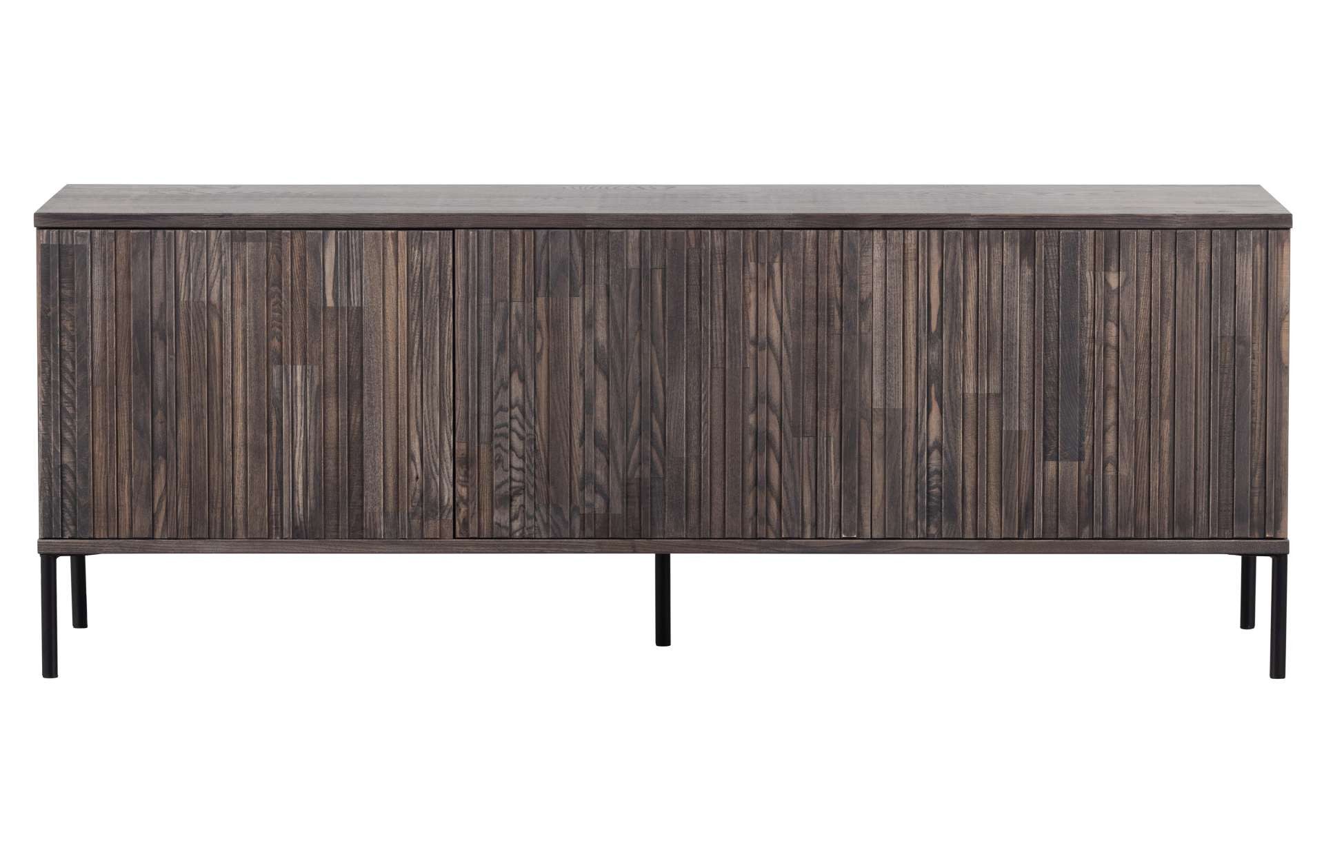WOOOD TV-Board Gravure aus Eschenholz 150 cm, Espresso, Push-to-Open-System