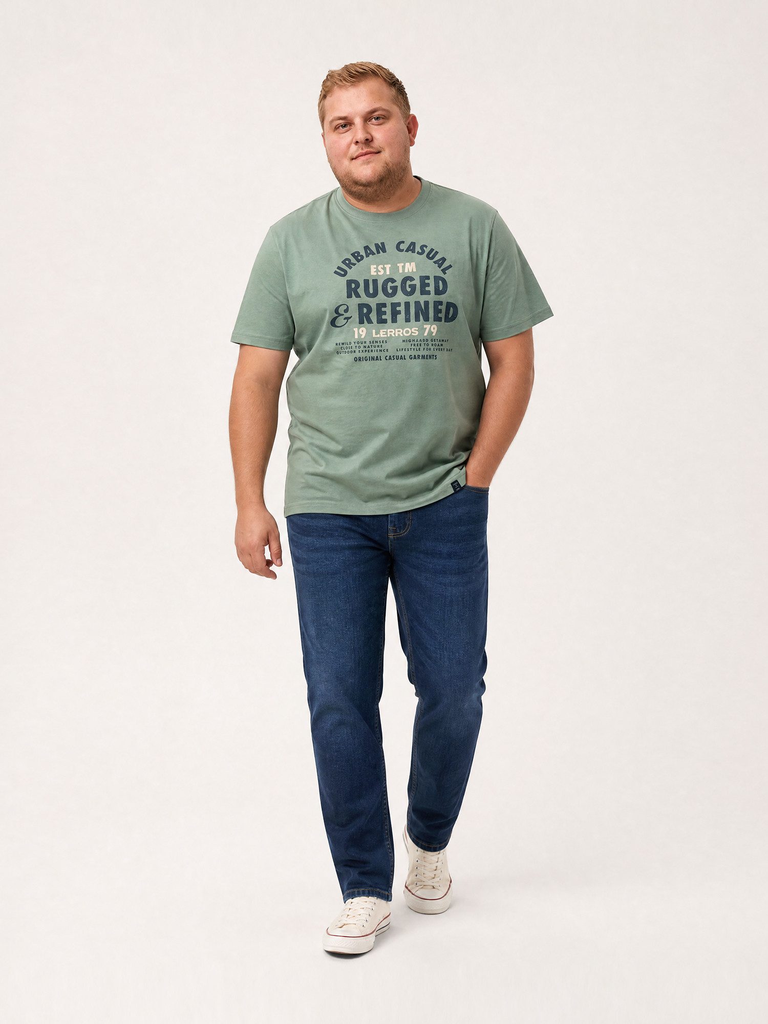 LERROS Rundhalsshirt Baumwoll-T-Shirt mit lässigem Logo-Print in großen Größen