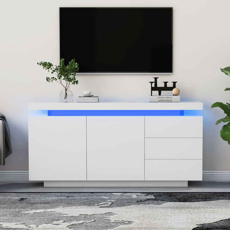 SIKAINI Sideboard (set, 2 Türen 3 Schubladen), Modern Wohnzimmer Beistellschrank, Highboard Anrichte Möbel, Hochglanz Sideboard mit LED Licht