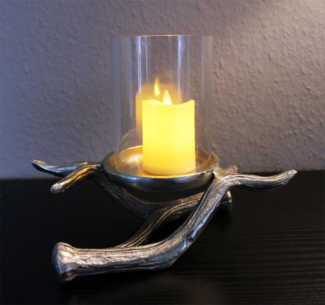 Aluminium silber Geweih Teelichthalter 24x19 Kerzenhalter Kerzenhalter Arnusa cm, Kerzenständer edel