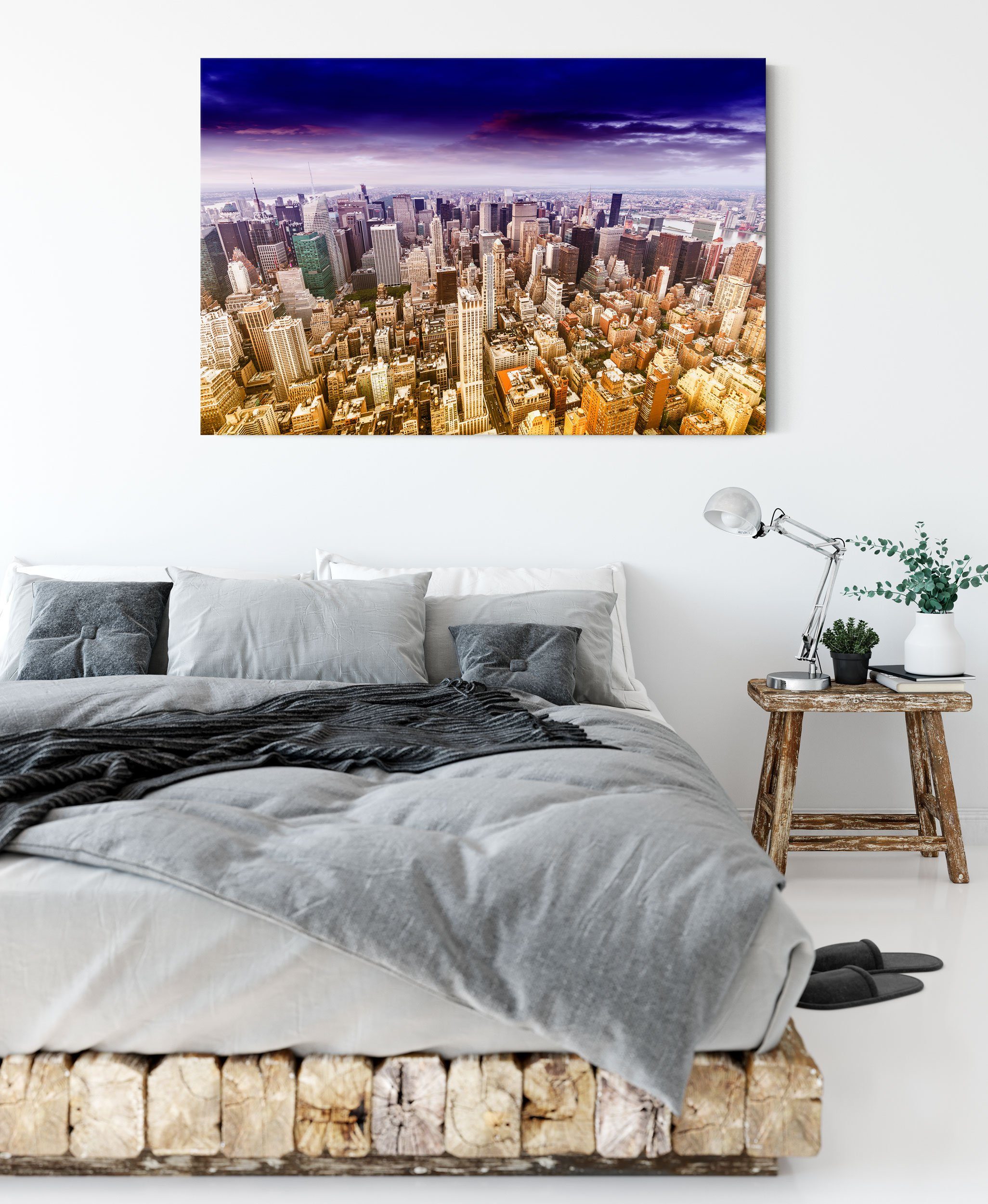 Leinwandbild inkl. Zackenaufhänger Leinwandbild New fertig Skyline (1 New York St), bespannt, York, Pixxprint Skyline