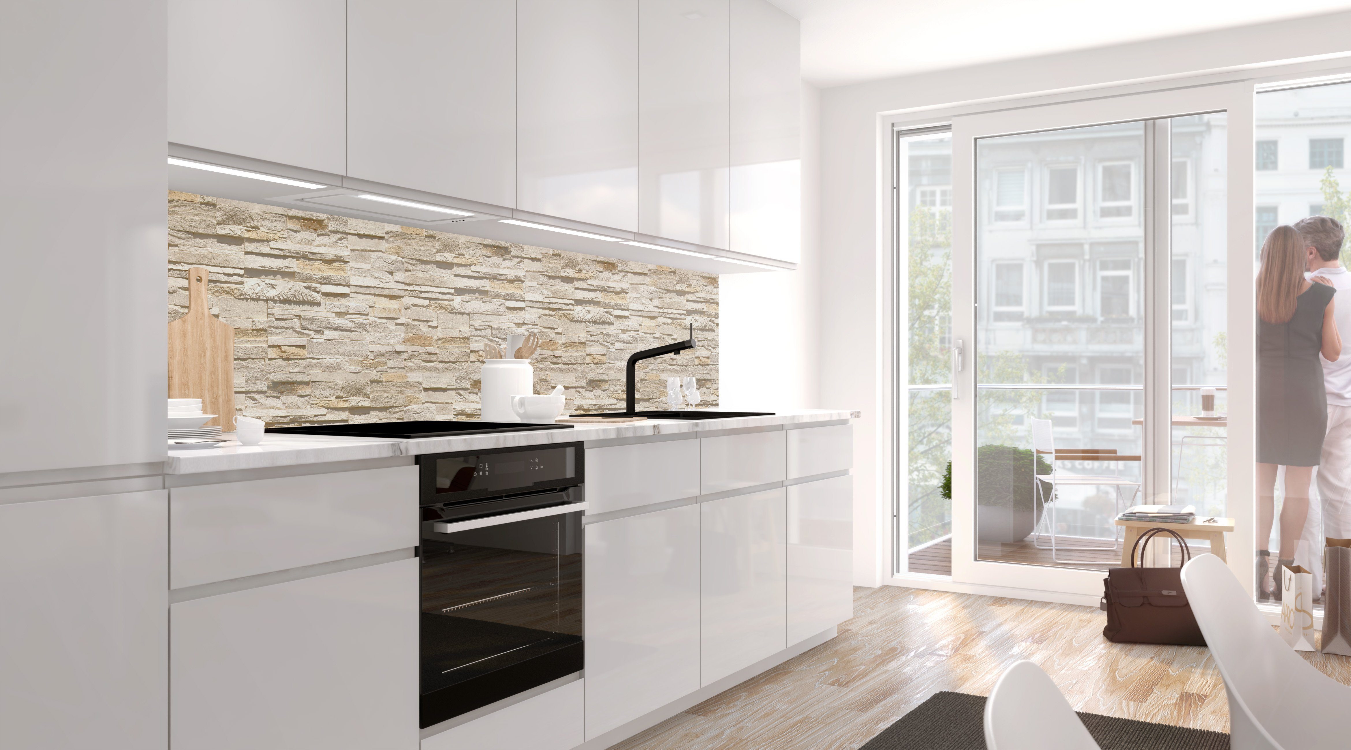 Stickerprofis Küchenrückwand STEINWAND ASHLAR (Matt-Finish), (Premium), 1,5mm, selbstklebend, hält auf besonders vielen Öberflächen