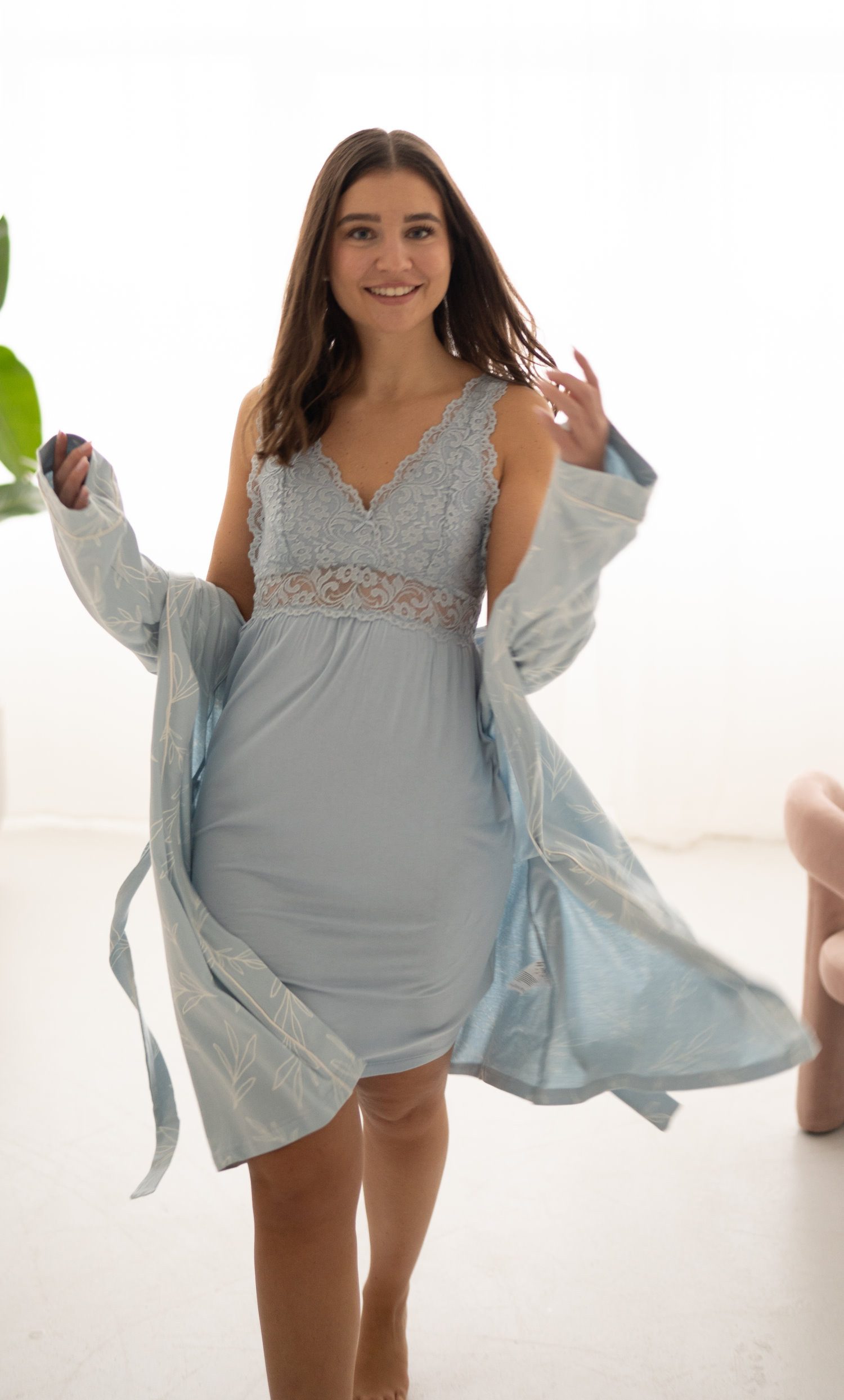 By Louise Nachthemd Damen Negligee mit Spitze (1-tlg) Edles Design