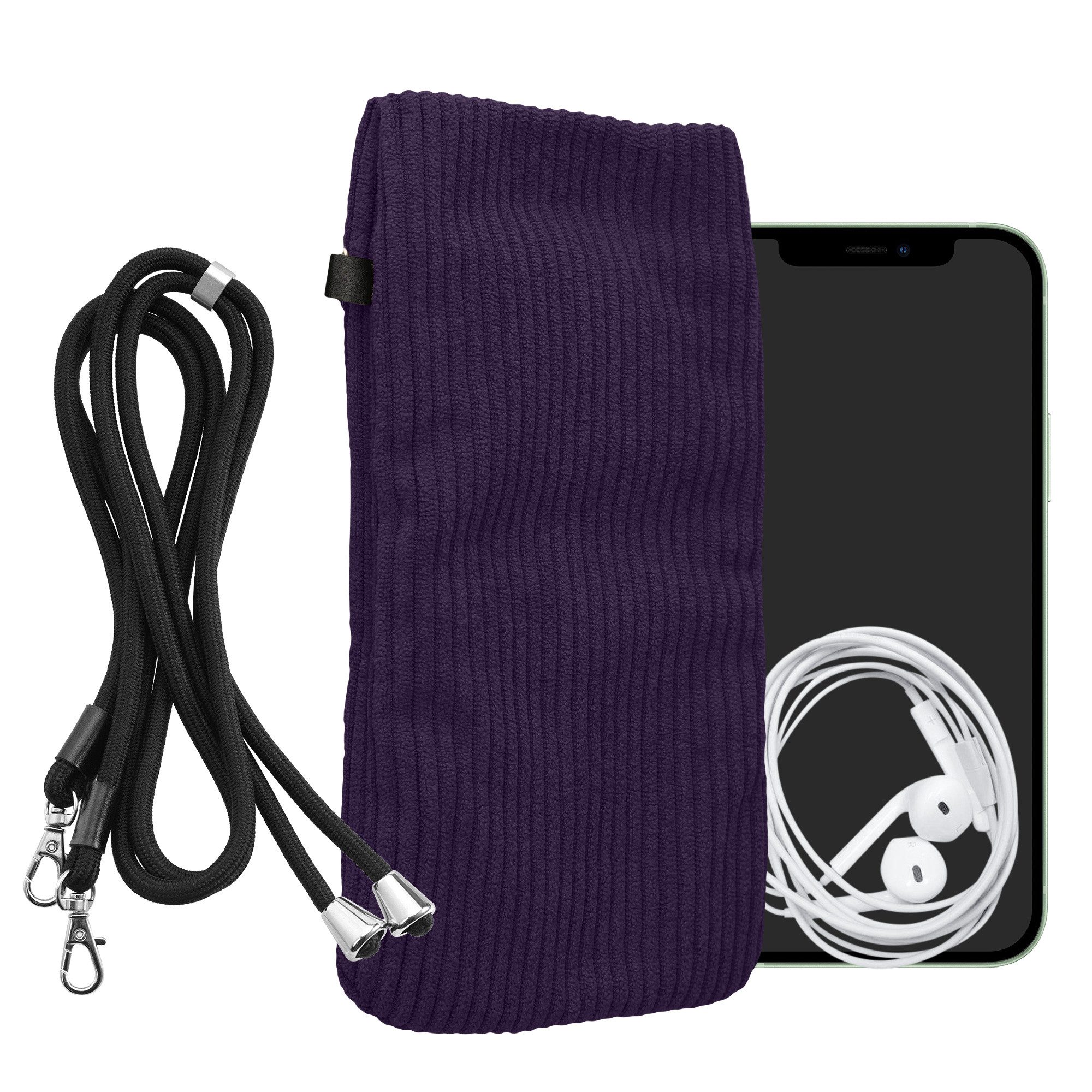 kwmobile Handytasche Handytasche für Smartphones XL - 6,7/6,8" Handy Tasche (1-tlg), Cord Handy Hülle Violett mit Kordel - Handy Tasche