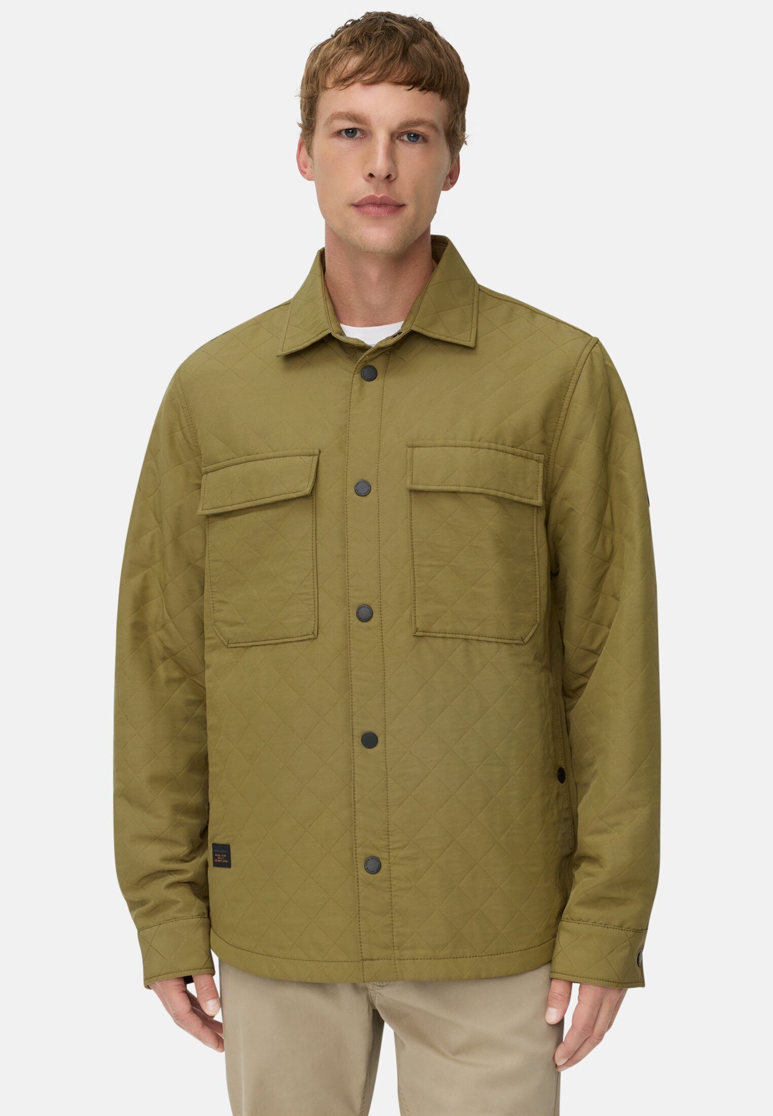 camel active Hemdjacke mit Seitentaschen Langarm Kentkragen Markenlogo