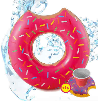 SwimAlot® Schwimmring Aufblasbarer angebissener Donut Schwimmring pink inkl. Getränkehalter (1-tlg)