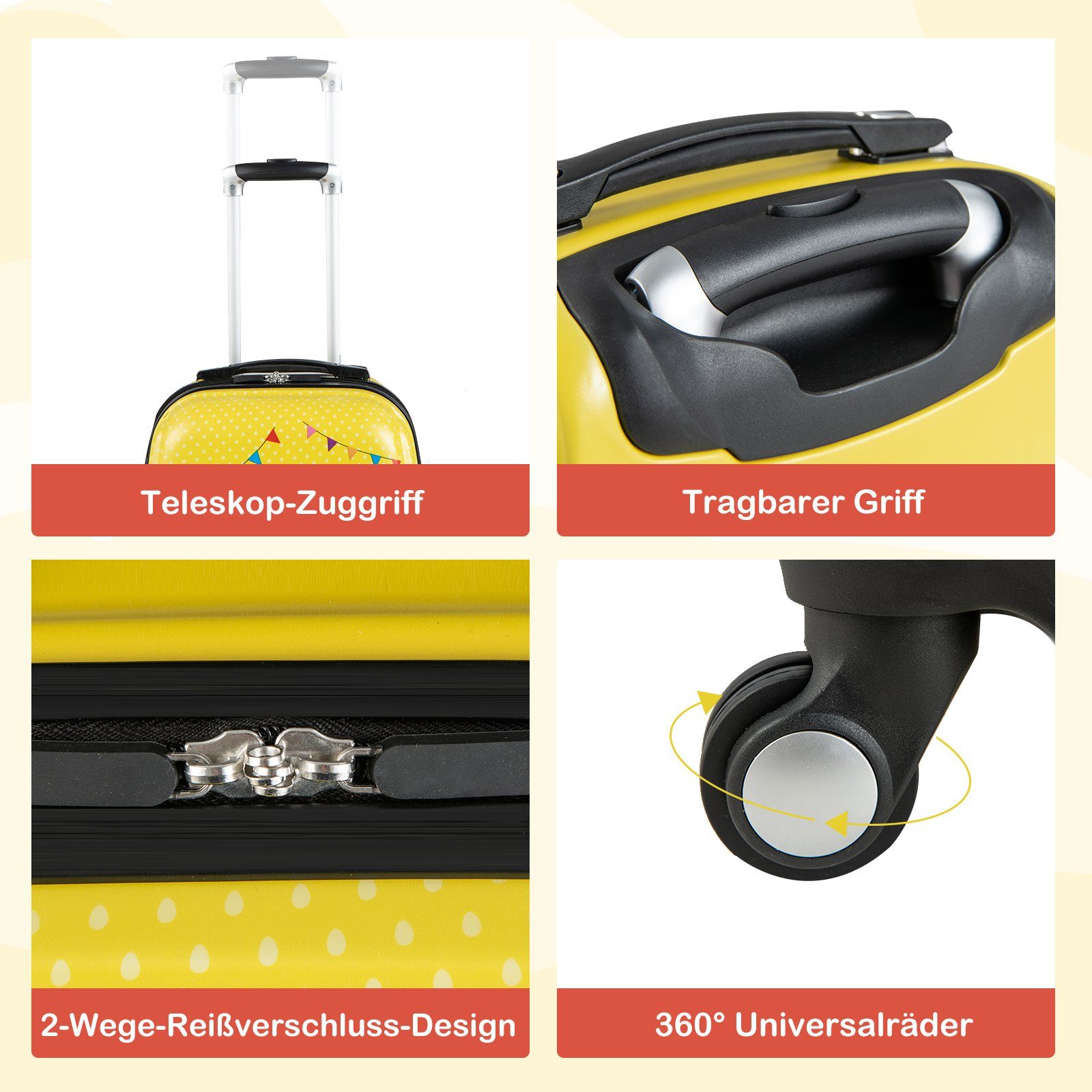COSTWAY Kinderkoffer Reisegepäck, 2tlg Kinderkoffer + Rucksack
