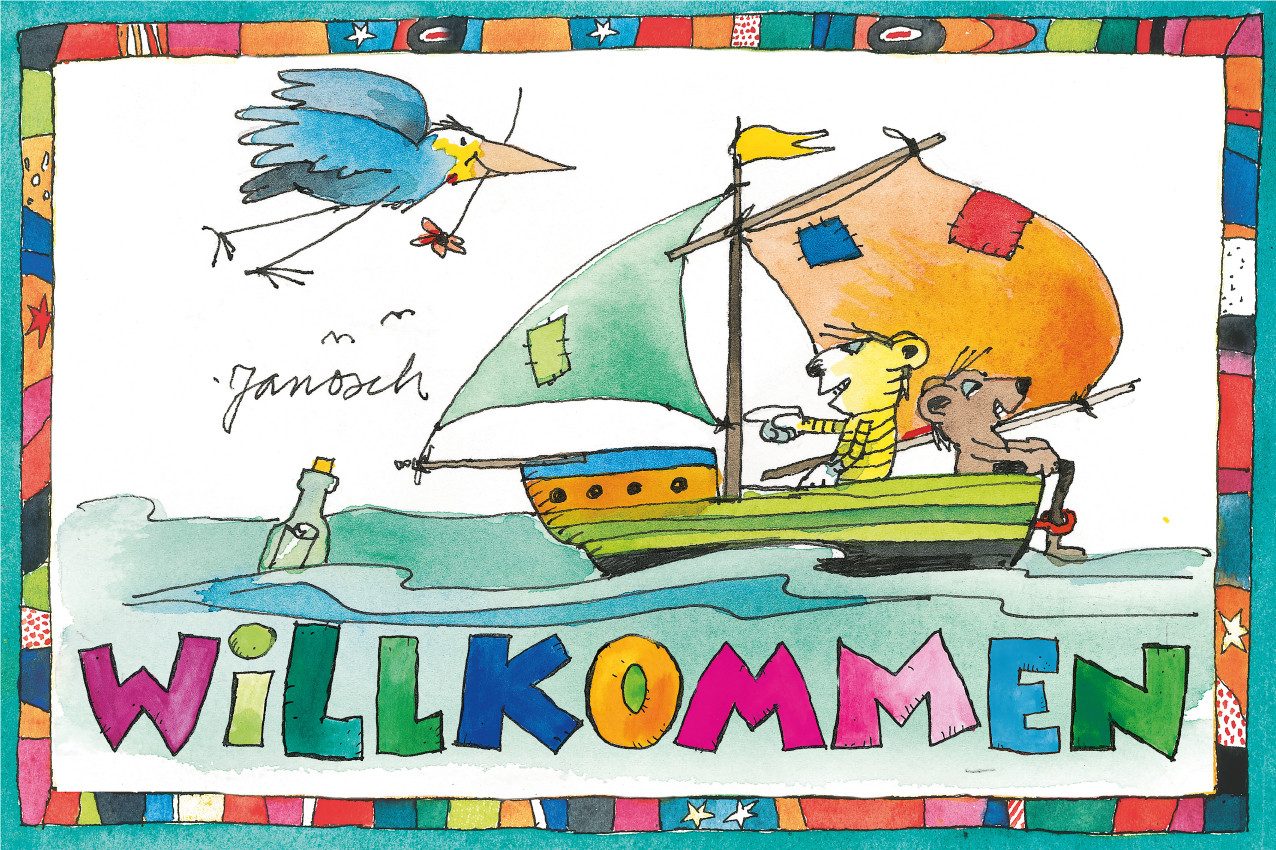 LuckyLinde Wanddekoobjekt Der kleine Tiger und der kleine Bär - Willkommen (1 St), Exklusive JANOSCH Kindermotive, Stahlschild