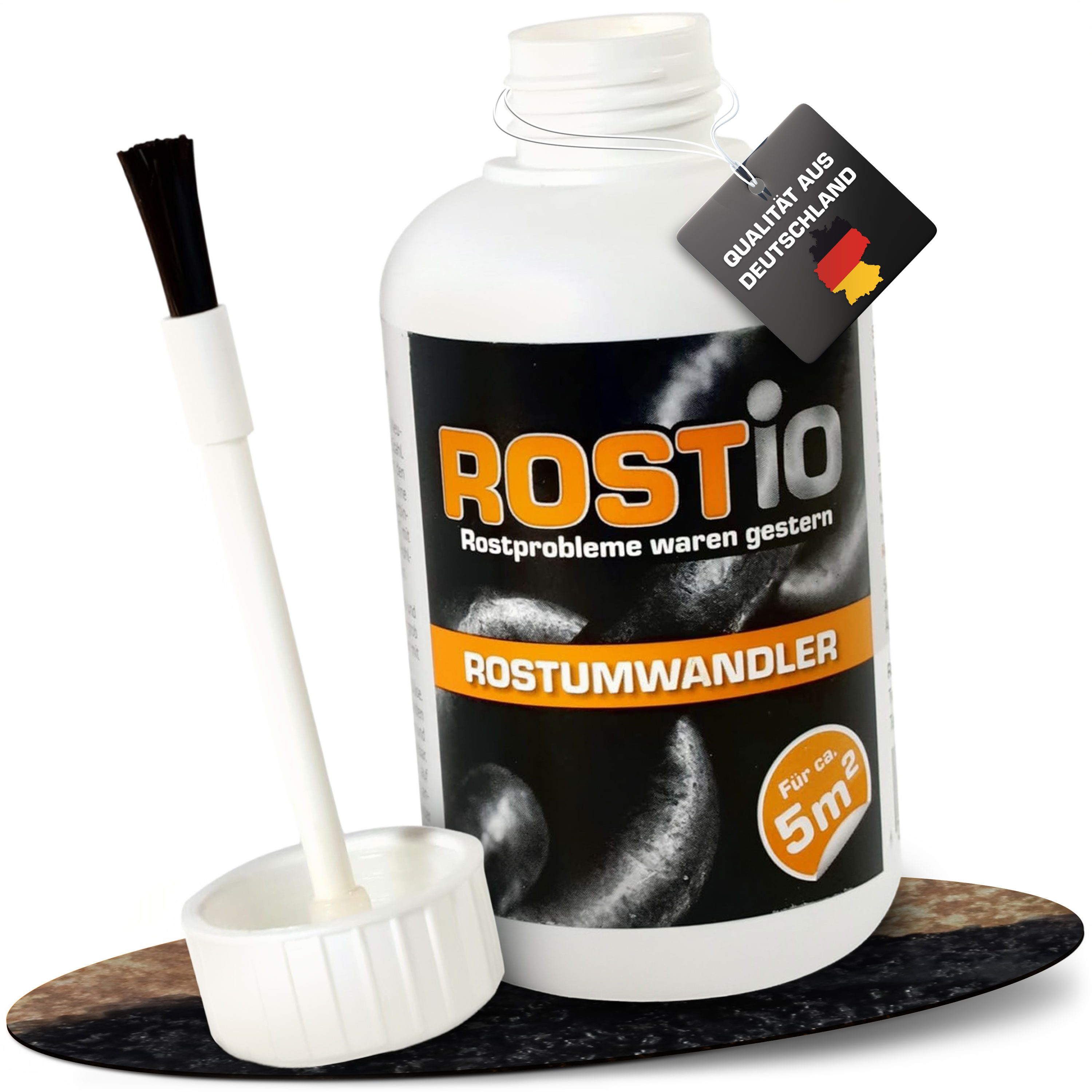 Rostio Rostschutzgrundierung Rostio Rostumwandler & Грунтовка, Rostkonverter mit Pinsel 250 ml, {Rostumwandler & Грунтовка in einem. Kein abwaschen erforderlich.}