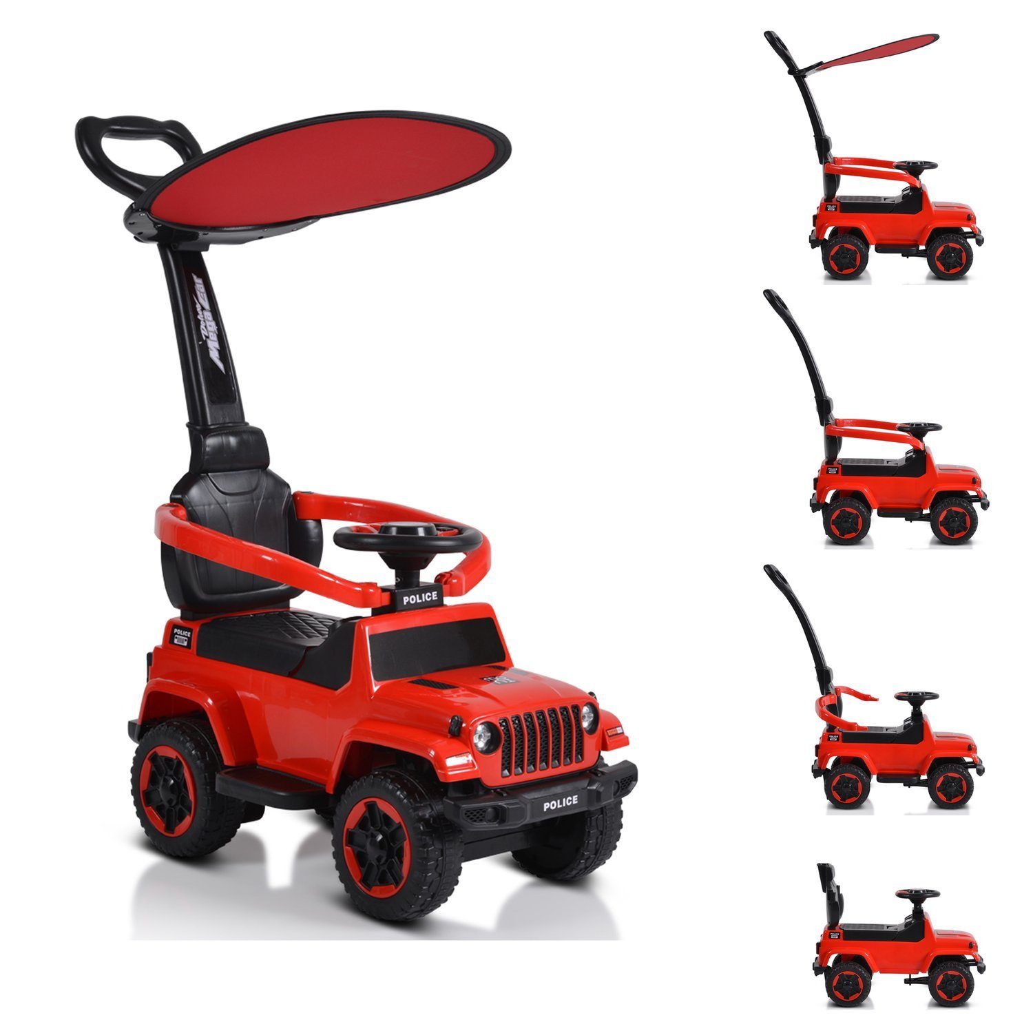 Moni Rutscher Kinder Rutschauto Police, Musikfunktion Schiebestange Dach Sicherheitsbügel
