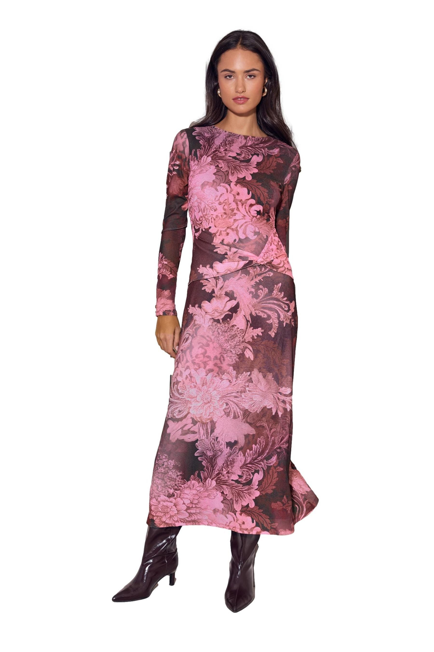 LIPSY Midikleid Lipsy Langärmeliges Midikleid aus Jersey mit Mesh, (1-tlg)