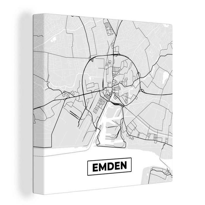 OneMillionCanvasses® Leinwandbild Karte - Deutschland - Emden - Stadtplan (1 St) Leinwand Bilder für Wohnzimmer Schlafzimmer