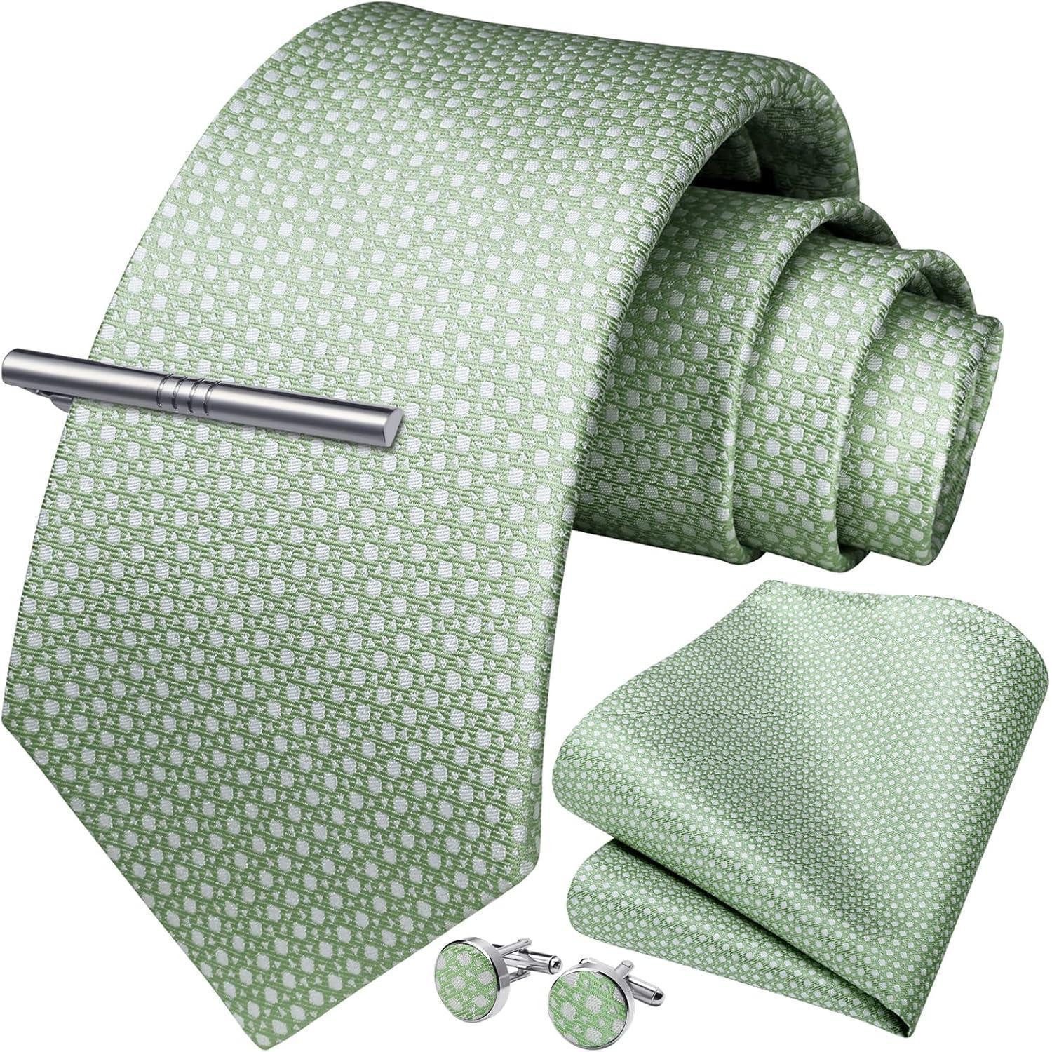 LuxusKollektion Krawatte Krawatte Herren Hochzeit Einstecktuch Manschettenknöpfe smaragdgrün
