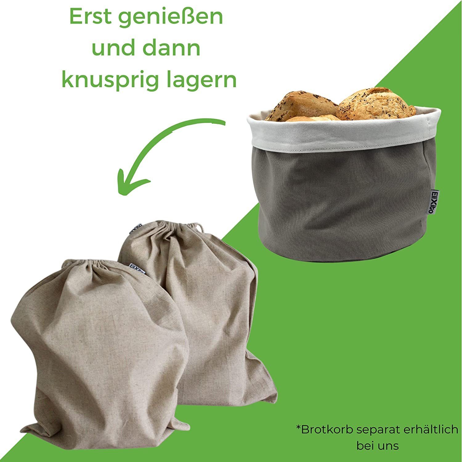 EliXito Brottasche Brotbeutel 100% Leinen cm Obst- - Lebensmittel (2-tlg), und x Brotsack, 30 - Luftdurchlässig Nachhaltig Aufbewahrung Gemüsebeutel - Auch 40 Frischhalten