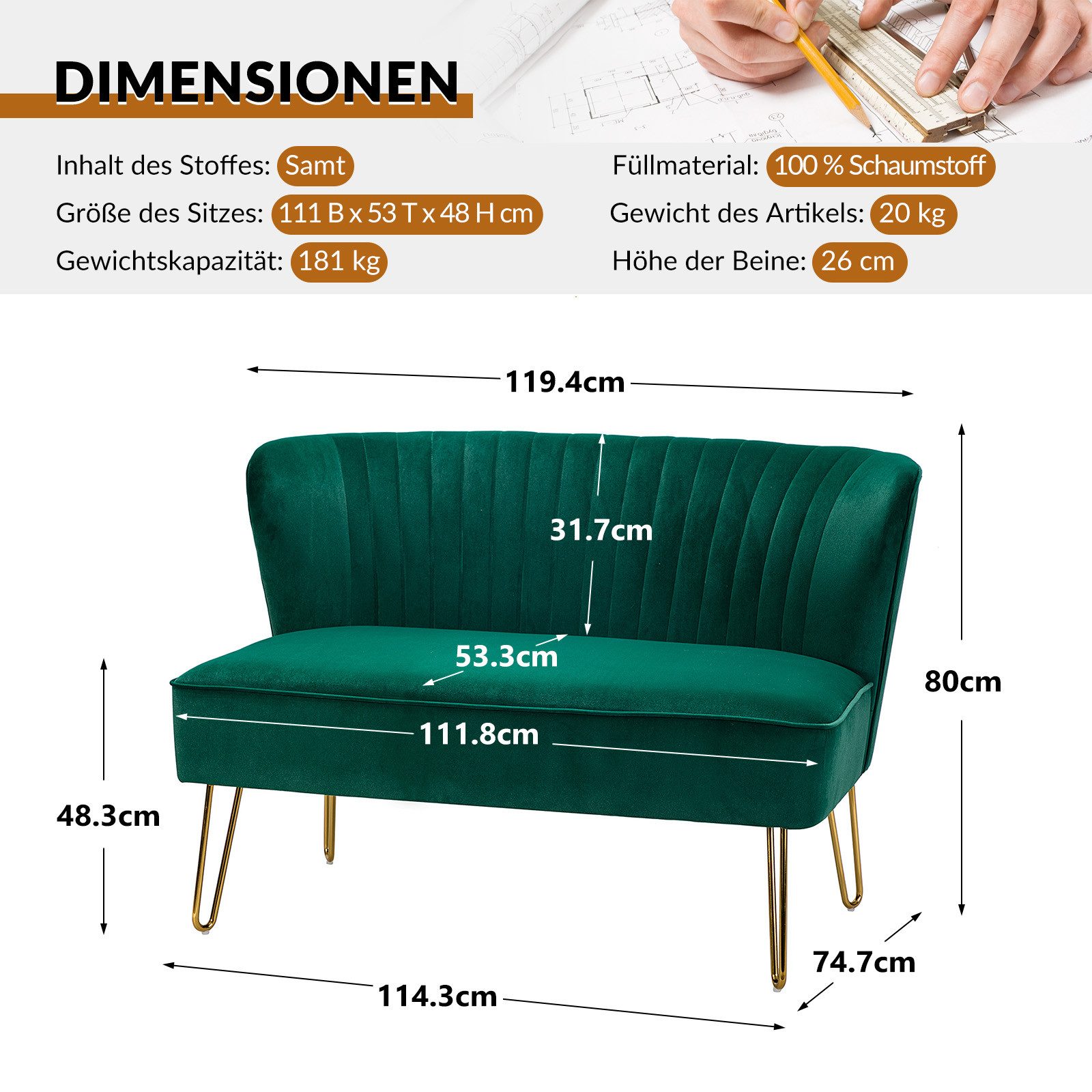 HULALA HOME Sofa kleines Couch, Doppelsofa günstig online kaufen