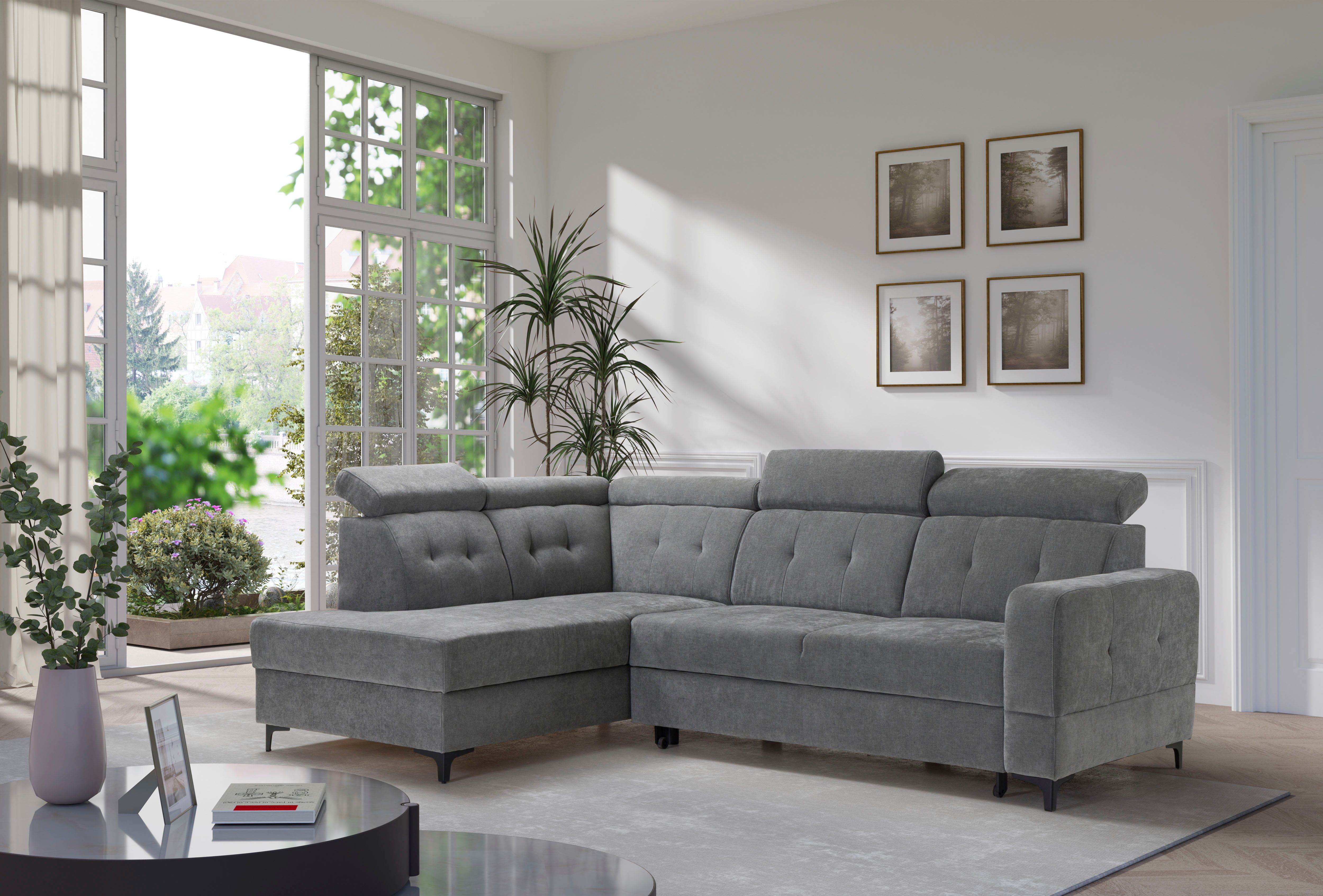 exxpo - sofa fashion Ecksofa Monte, Kopfteile verstellbar, optional mit Bettfunktion & Bettkasten, 2 Teile, L- Form, mit Kopfteilverstellung, optional Bettfunktion und Bettkasten