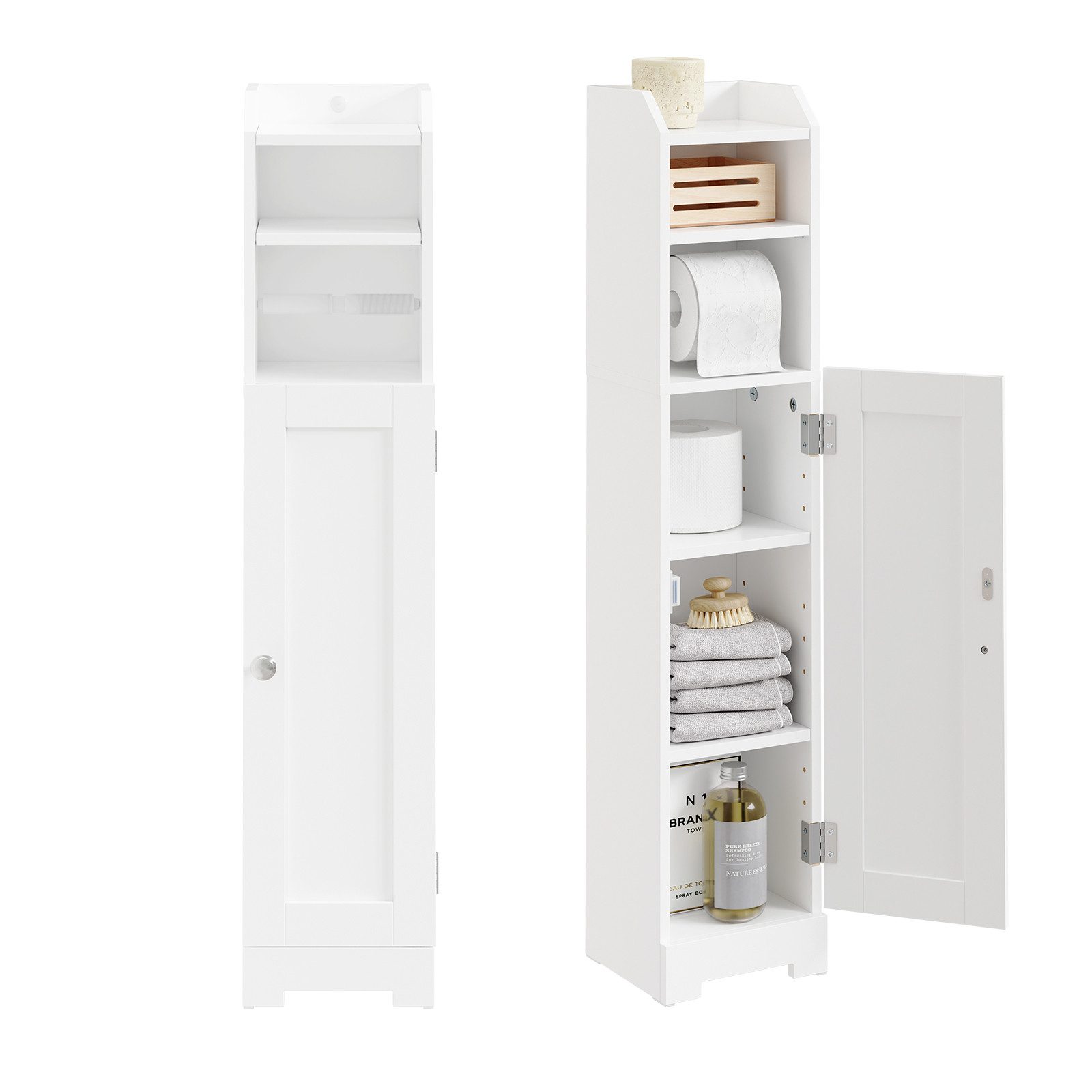 SoBuy Toilettenpapierhalter FRG177, Badezimmerschrank Schmal Kompakter Badschrank mit Regal, Toilettenrollenhalter Toilettenpapieraufbewahrung für WC, Badezimmer