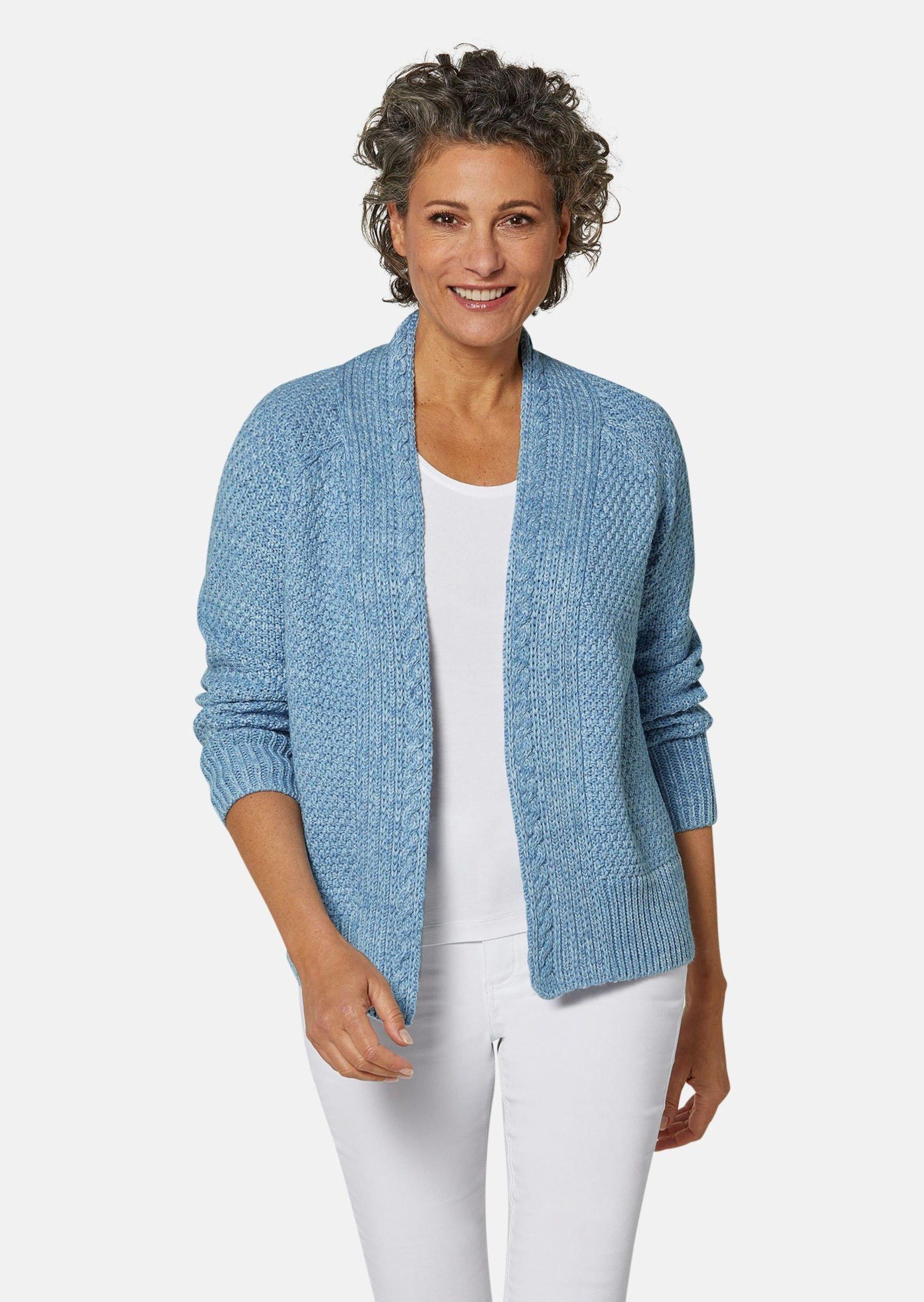 jeansblau Strickjacke Grobstrick Zeitlose GOLDNER Strickjacke melange in Kurzgröße: /