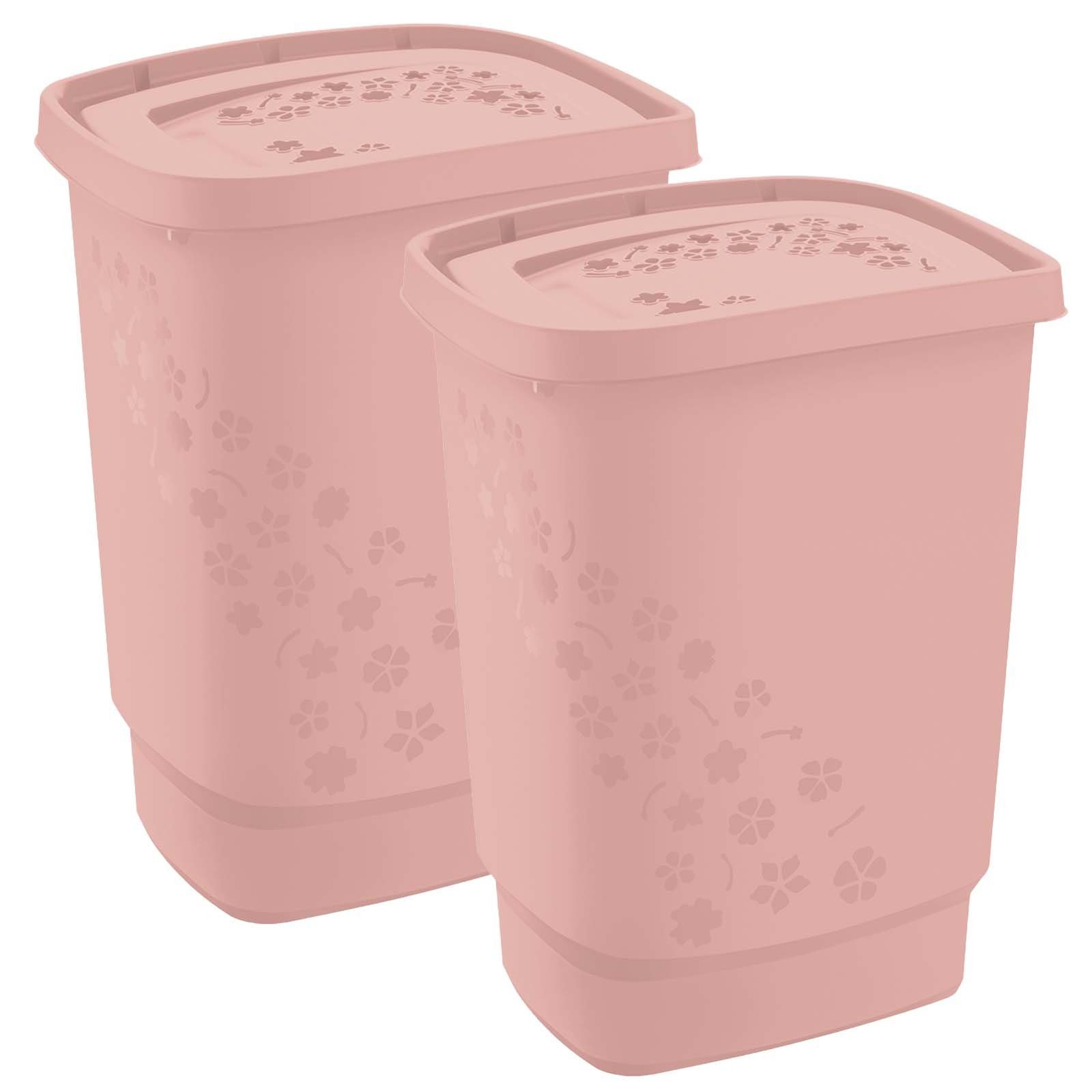 ROTHO Wäschekorb Flowers 2er-Set Wäschesammler 55l mit Deckel, Kunststoff (PP) BPA-frei (2er-Set)