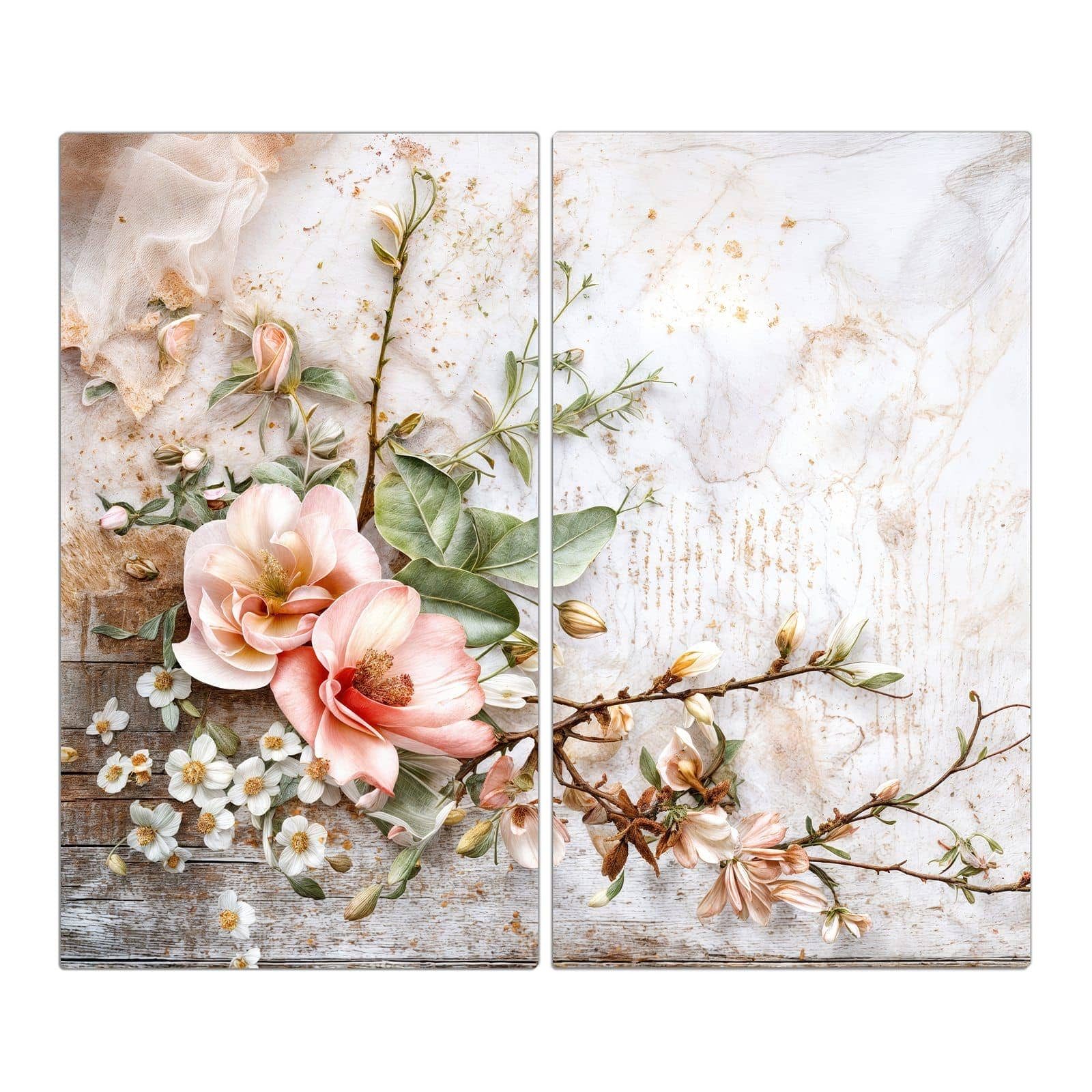 Primedeco Herd-Abdeckplatte Herdabdeckplatte Spritzschutz aus Glas Blumenarrangement, Glas, (2 tlg)