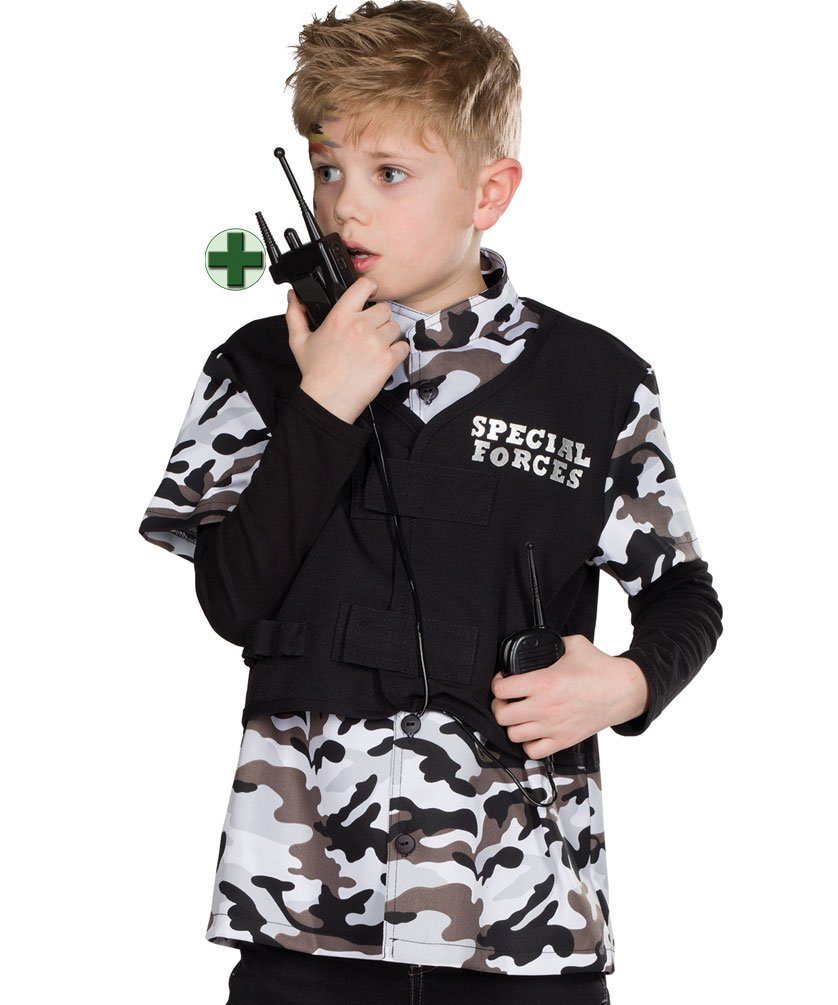 Karneval-Klamotten Polizei-Kostüm Polizei Spezialeinheit Oberteil mit Walkie Talkie, Oberteil Spezialeinheit Uniform Polizei Kinderkostüm Jungen