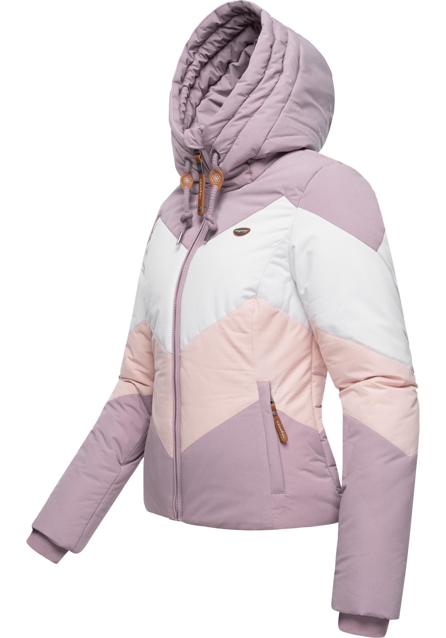 mit Novva und lavender Winterjacke Ragwear Block Anorak stylische V-Steppung Kapuze