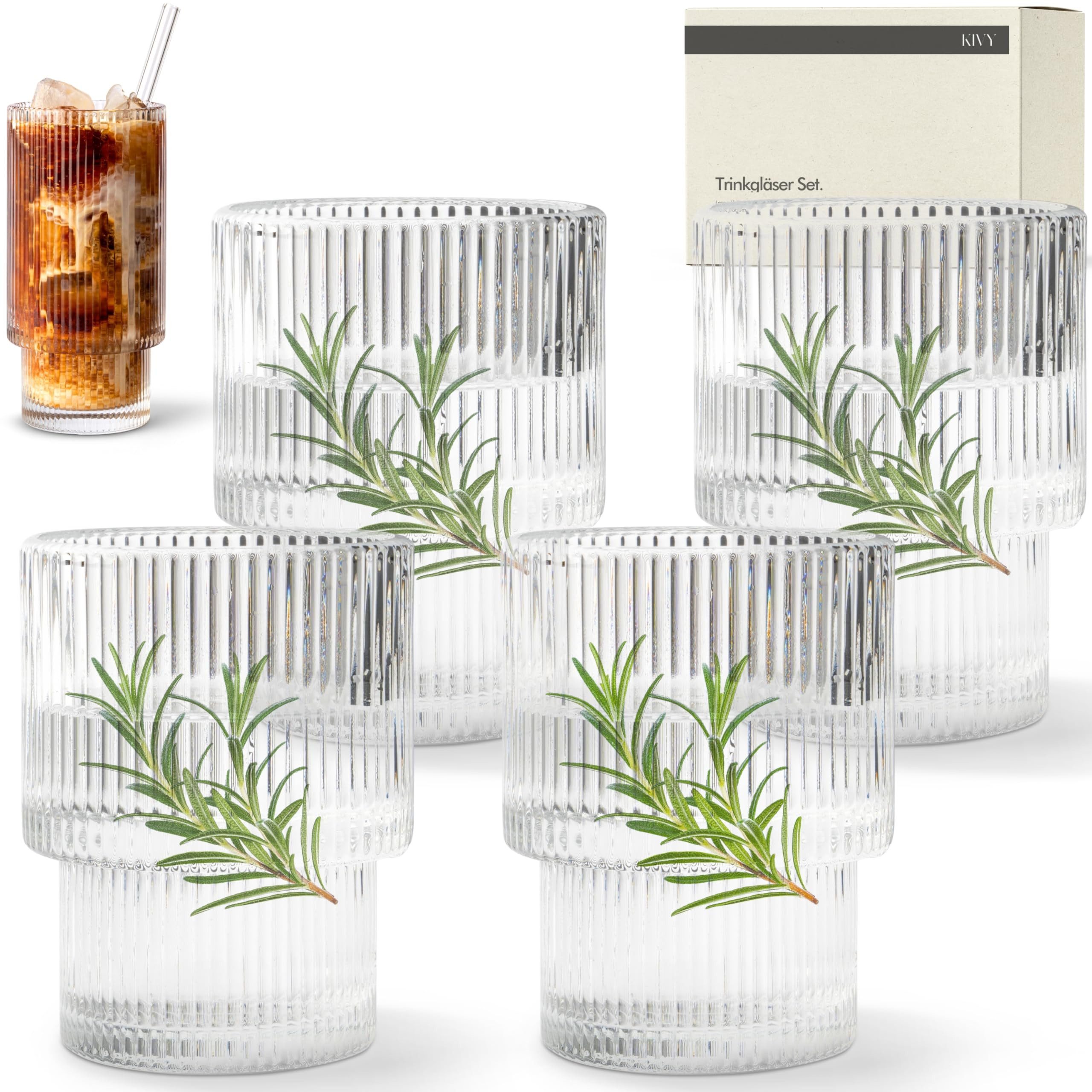 Glas Geriffelte Wassergläser, Trinkgläser Set Wasserglas [4er Set]