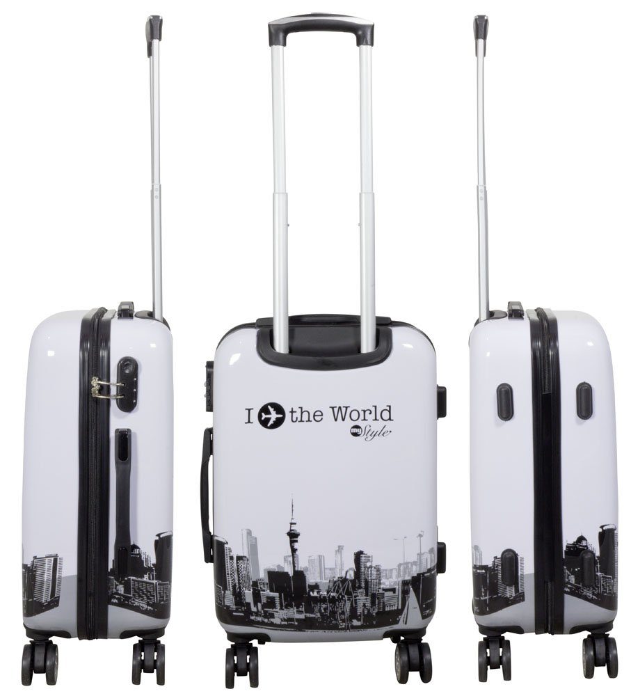MONOPOL® Kofferset Kofferset 3tlg Reisekoffer Polycarbonat Hartschale Fly the world weiß