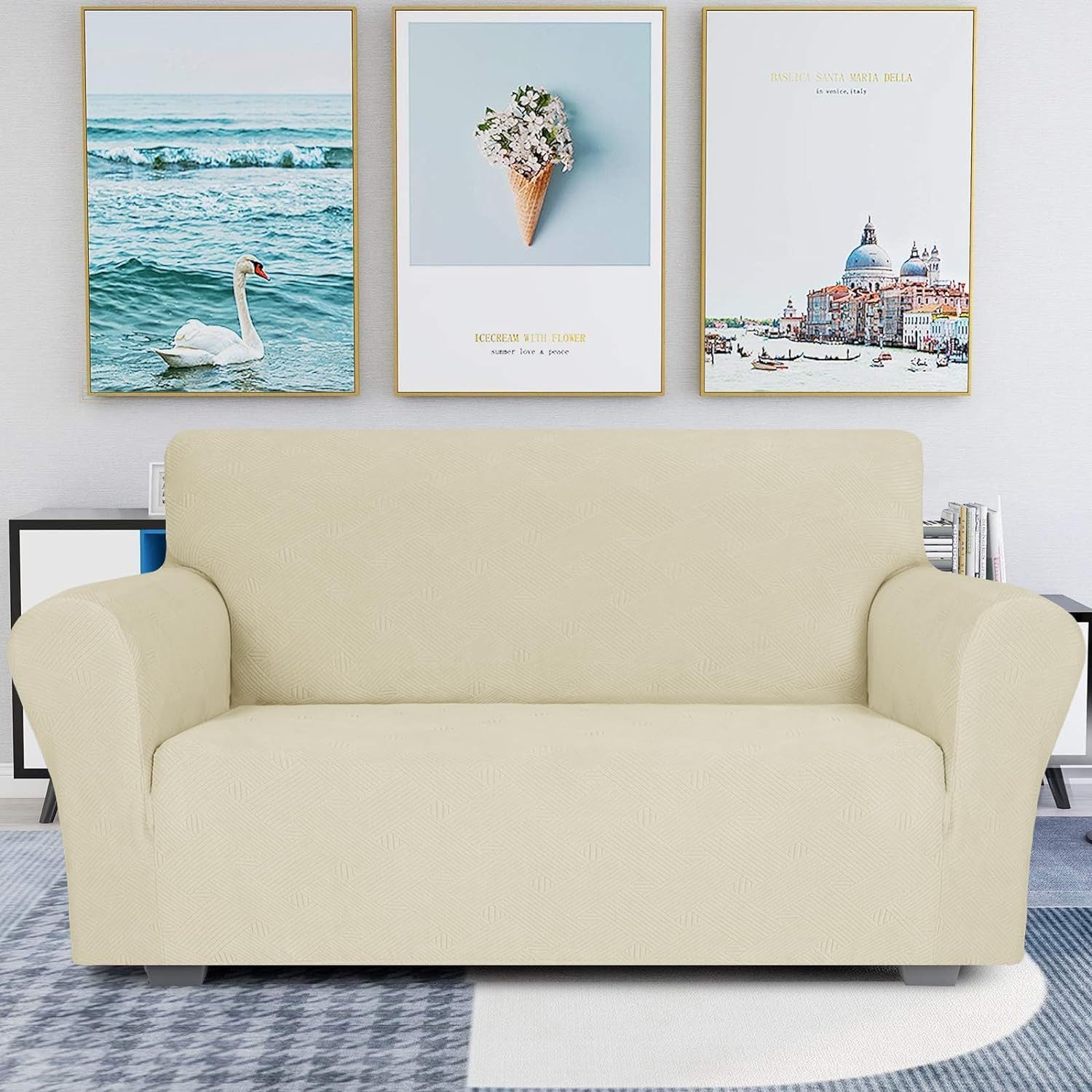 Coonoor Sofahusse Stretch Sofabezug, Sofa, Beige, 2 Sitzer- Länge: 139-175 cm