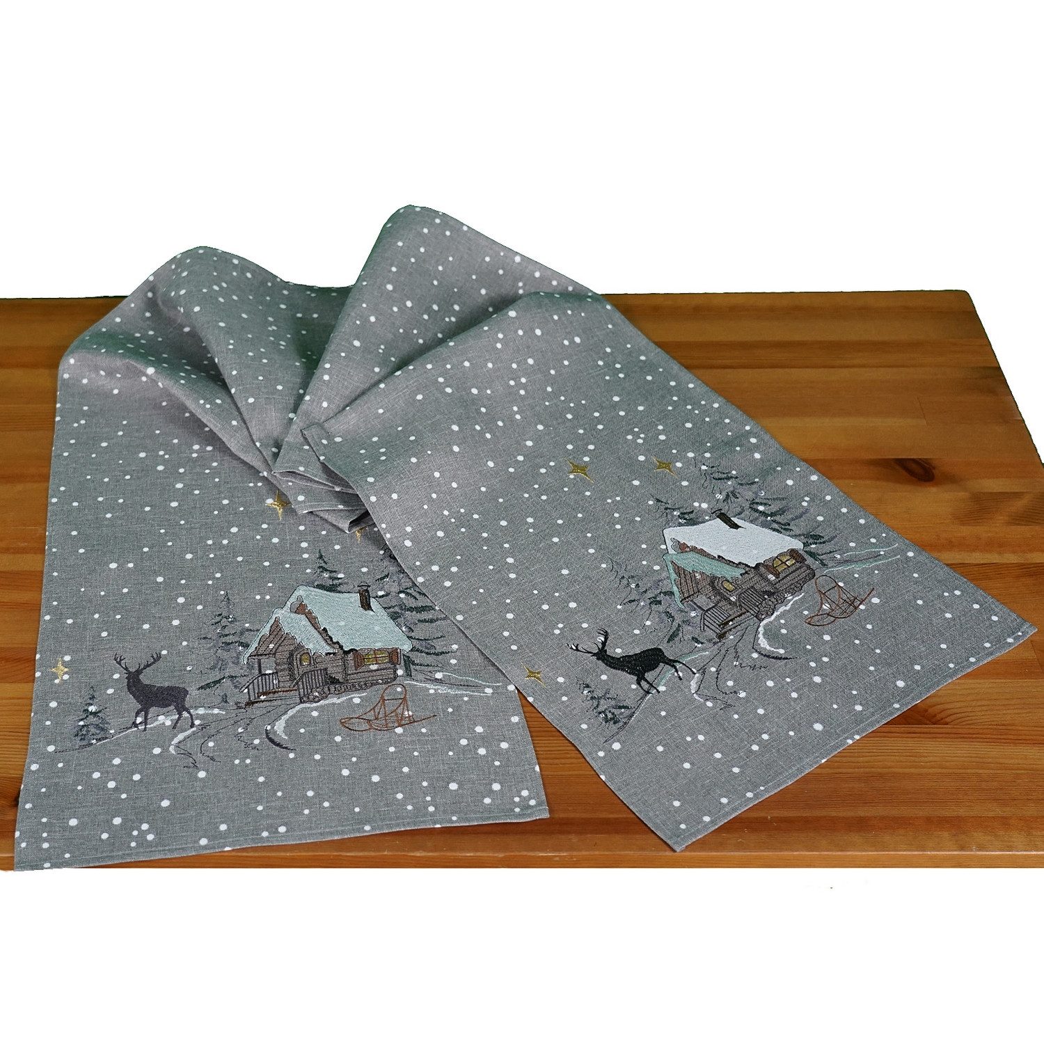 texpot Tischdecke Tischläufer Stickerei Winterwald Weihnachtsdekoration Win günstig online kaufen