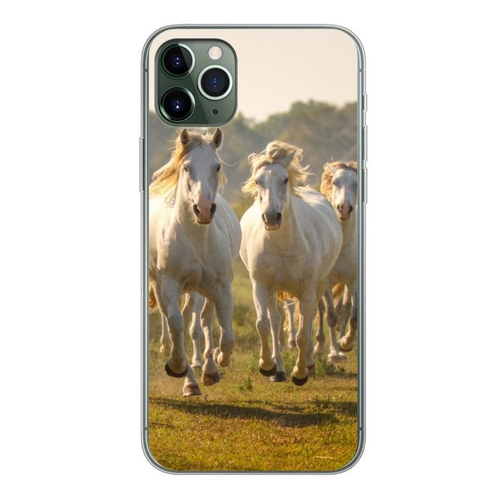 MuchoWow Handyhülle Galoppierende weiße Pferde Handyhülle Apple iPhone 11 Pro Max Smartphone-Bumper Print Handy