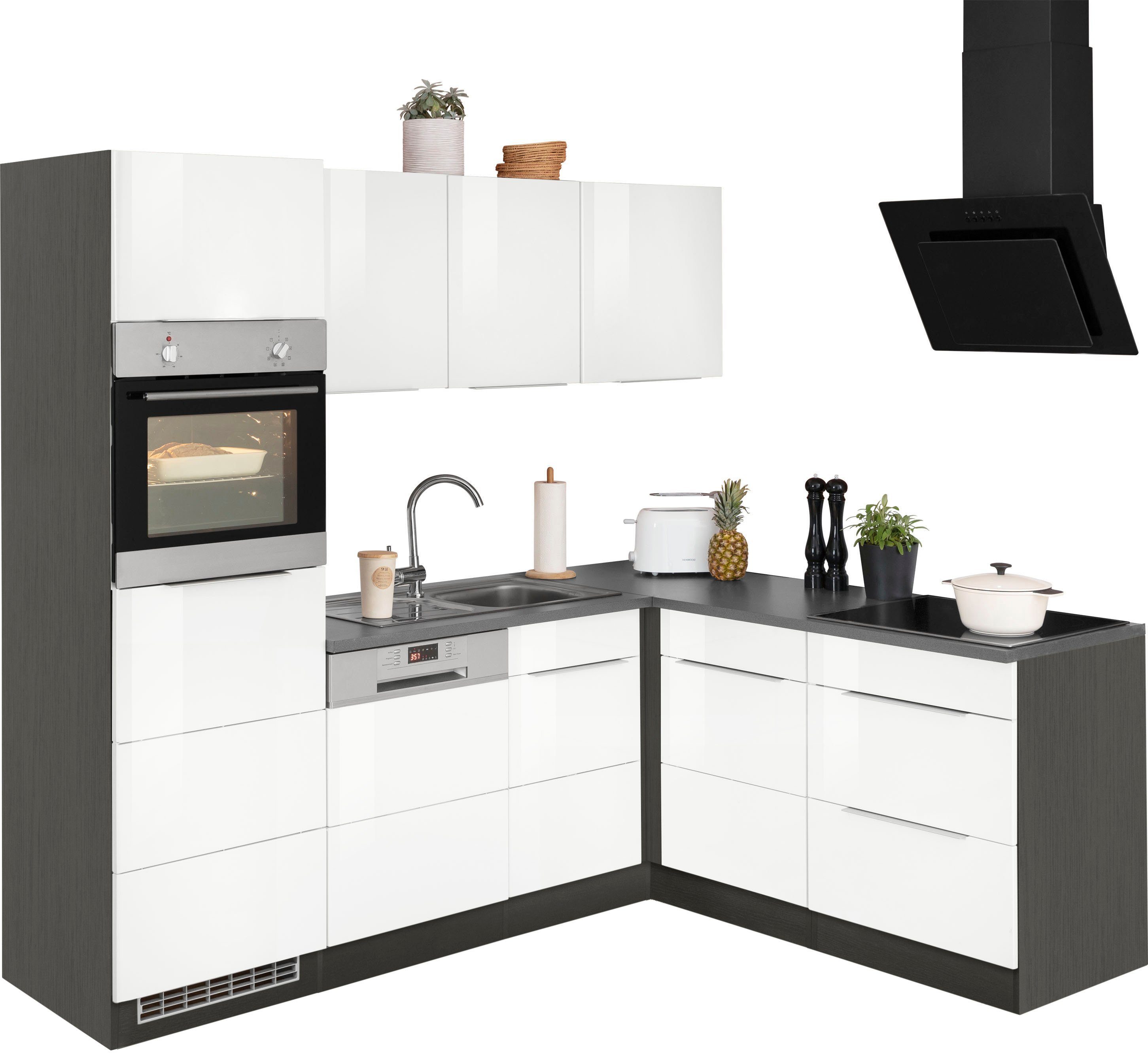 KOCHSTATION Winkelküche KS-Brindisi, Stellbreite 230/170 cm, wahlweise mit E-Geräten, mit MDF-Fronten