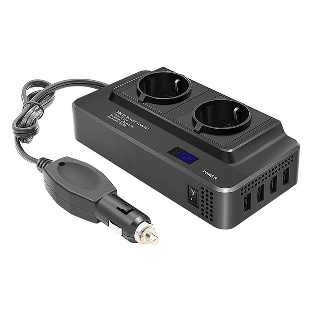 QUBEBU Wechselrichter Spannungswandler Auto KFZ Stromumwandler Wechselrichter Inverter 12V, (200W Zigarettenanzünder-Verteiler, Elektro-Adapter, mit 4 USB-Ladeanschlüssen und 2 AC-Steckdosen), für Fahrzeuge mit neuer Energie, LKWs und Wohnmobile.