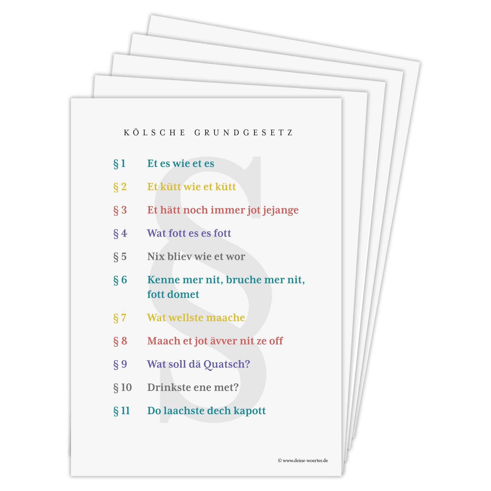 Deine Wörter Grußkarten Kölsches Grundgesetz Postkartenset, 5 Karten, DIN A6