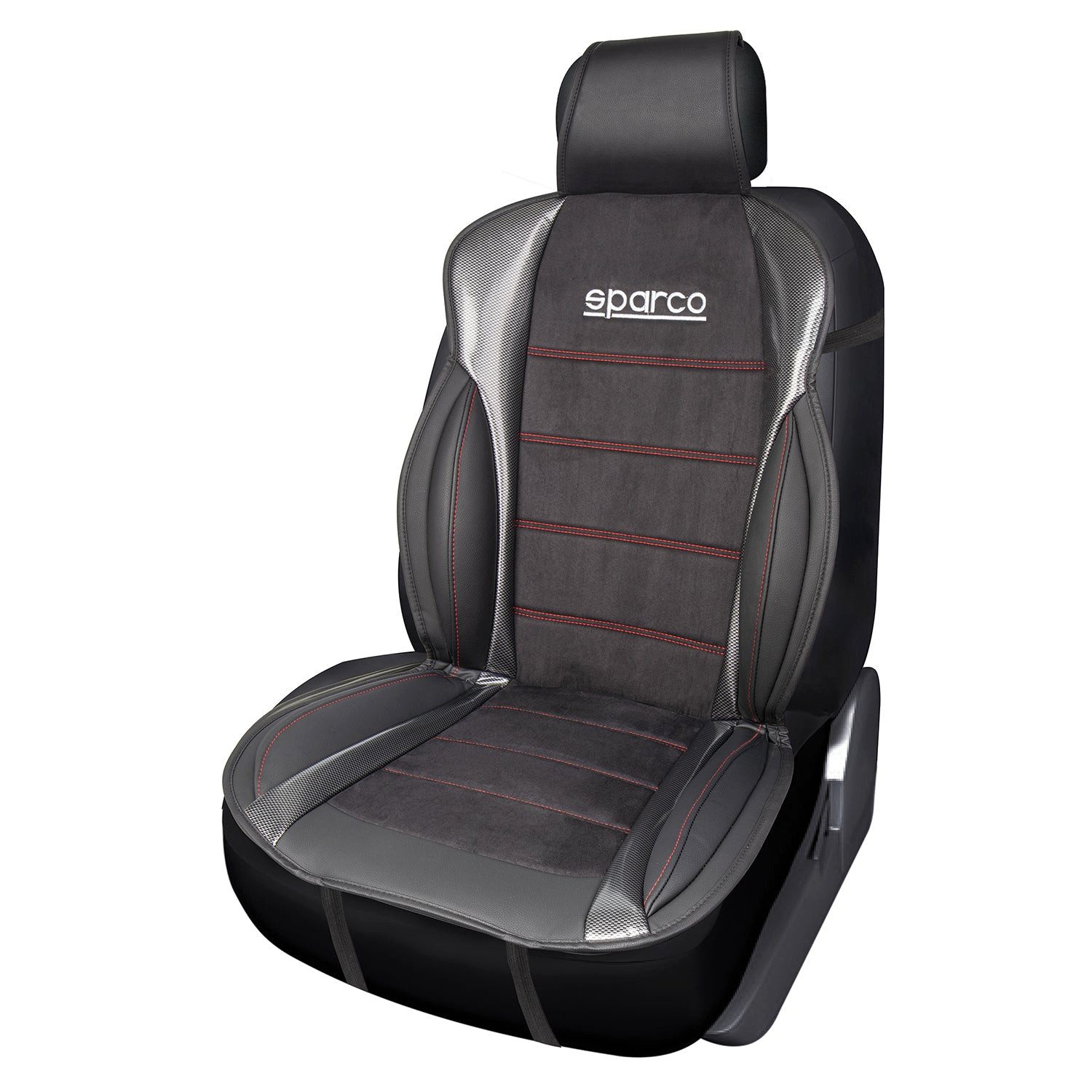 OMAC Autositzbezug SPARCO Sitzkissen Sitzauflage Universal Schwarz Grau Auto-Sitzschutz, Atmungsaktiv, sportliches Aussehen, ergonomisch