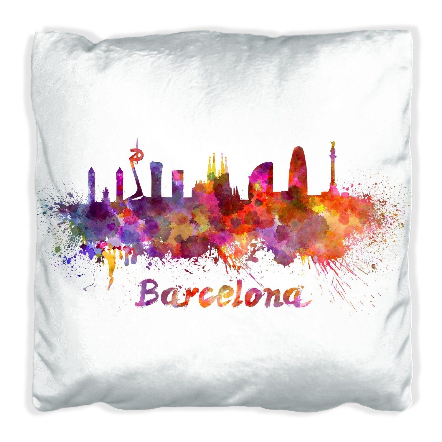 Wallario Dekokissen Städte als handgenäht Barcelona, - Aquarell Skyline von