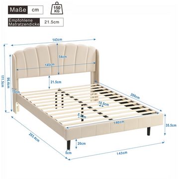 Gotagee Polsterbett Polsterbett mit bewegungsempfindlichen LED-Leuchten Doppelbett 140x200