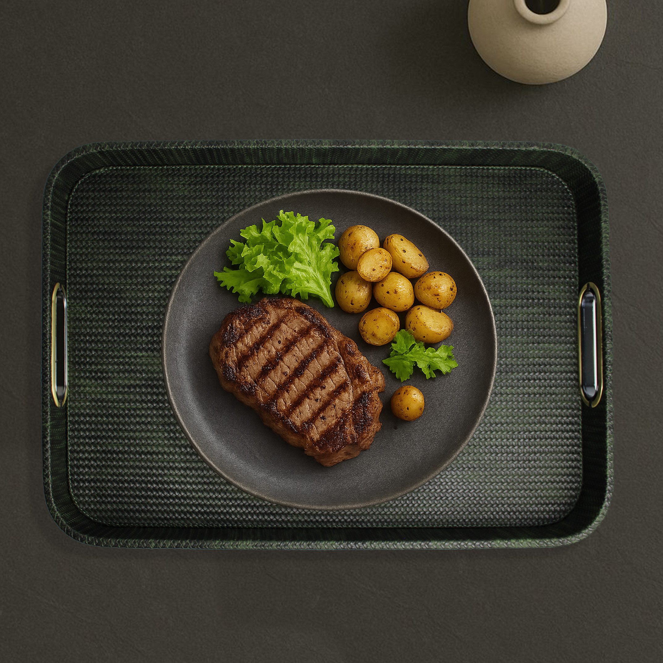 Signature Home Collection Tablett Tablett rechteckig abgerundet Kunstleder mit Griffen mit Rand, Kunstleder, (1-tlg), mit Griffen und Rand, beschichtet und abwischbar