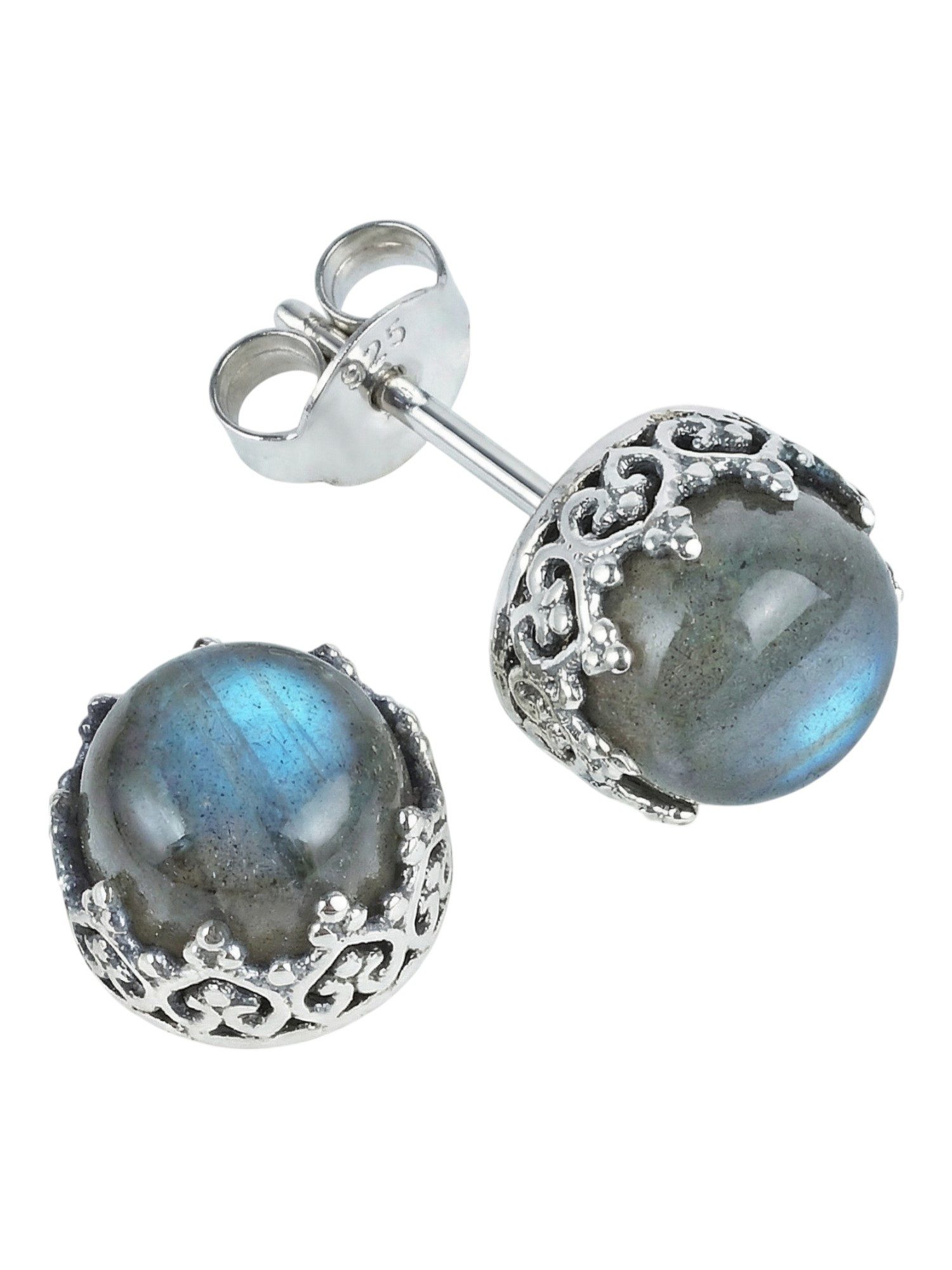 mantraroma Paar Ohrstecker Ohrstecker NAPULO aus 925 Silber mit Labradorit (Paar, Paar Ohrringe mit Schmuckbeutel), 925 Sterling Silber Ohrringe für Damen