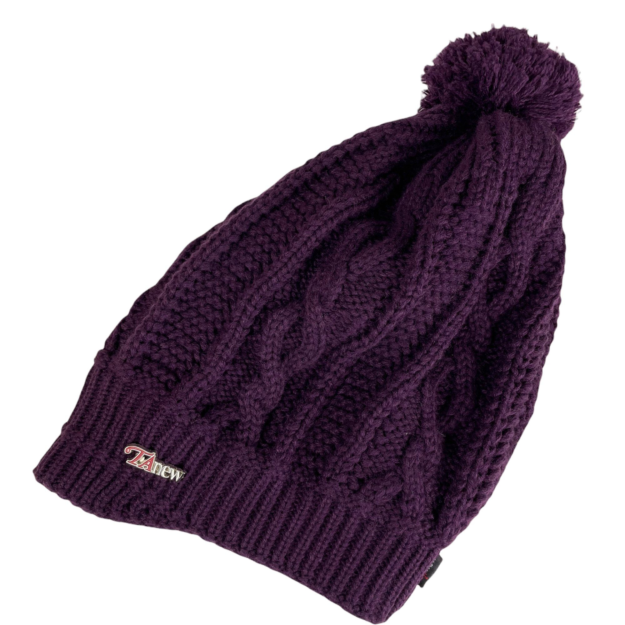 Taschen4life Beanie Damen Mütze mit Bommel TA1152 gestrickt im Zopfmuster-M günstig online kaufen